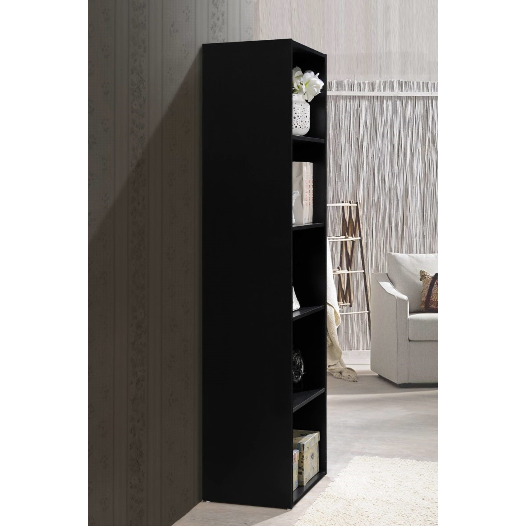 Hodedah 5-Shelf Bookcase in Black