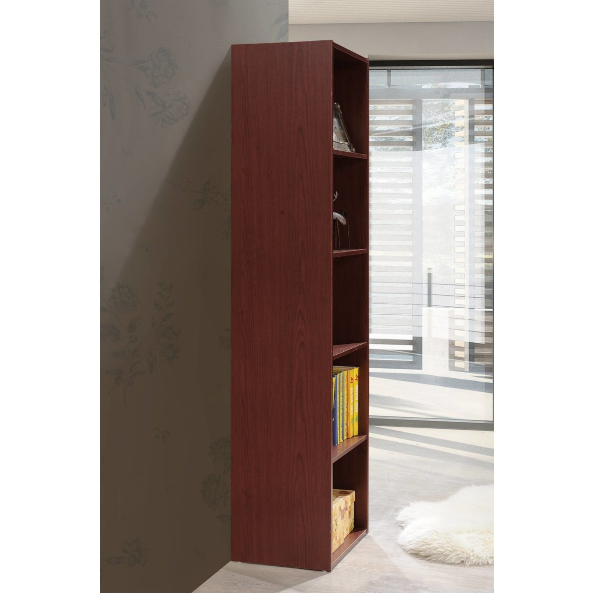 Hodedah 5-Shelf Bookcase in Mahogany