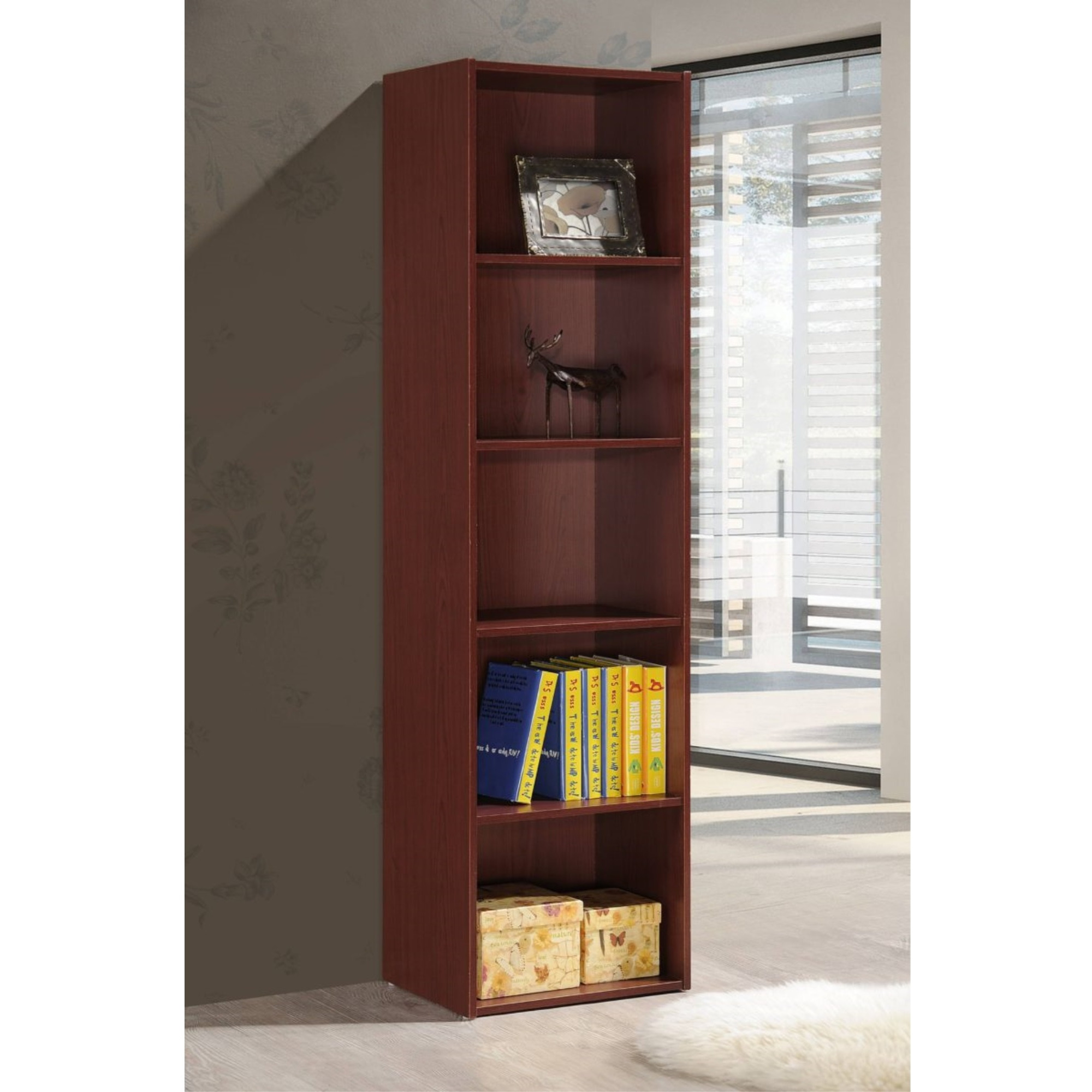 Hodedah 5-Shelf Bookcase in Mahogany