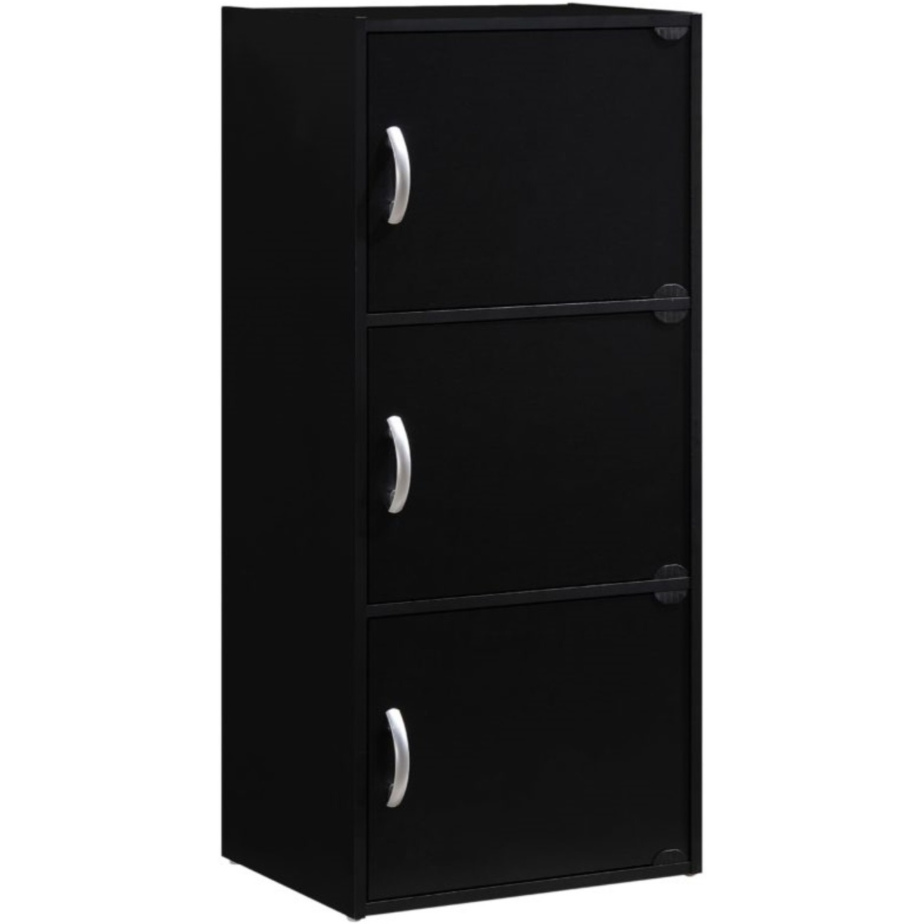 Hodedah 3-Shelf, 3-Door Bookcase in Black