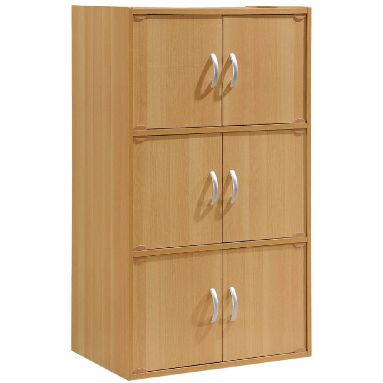 Hodedah 3-Shelf, 6-Door Bookcase in Beech