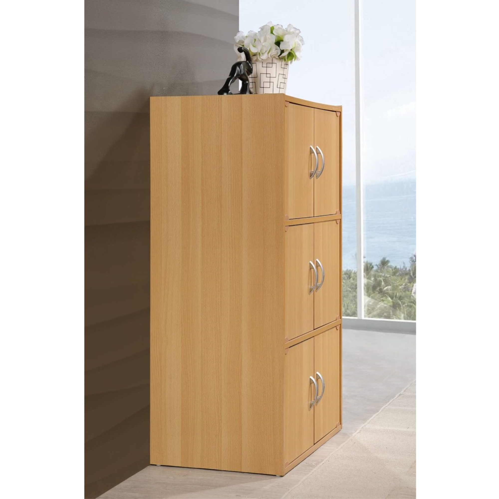 Hodedah 3-Shelf, 6-Door Bookcase in Beech