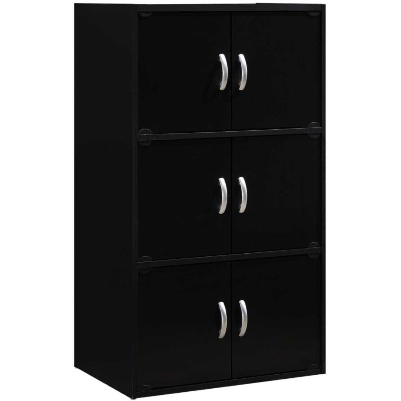 Hodedah 3-Shelf, 6-Door Bookcase in Black