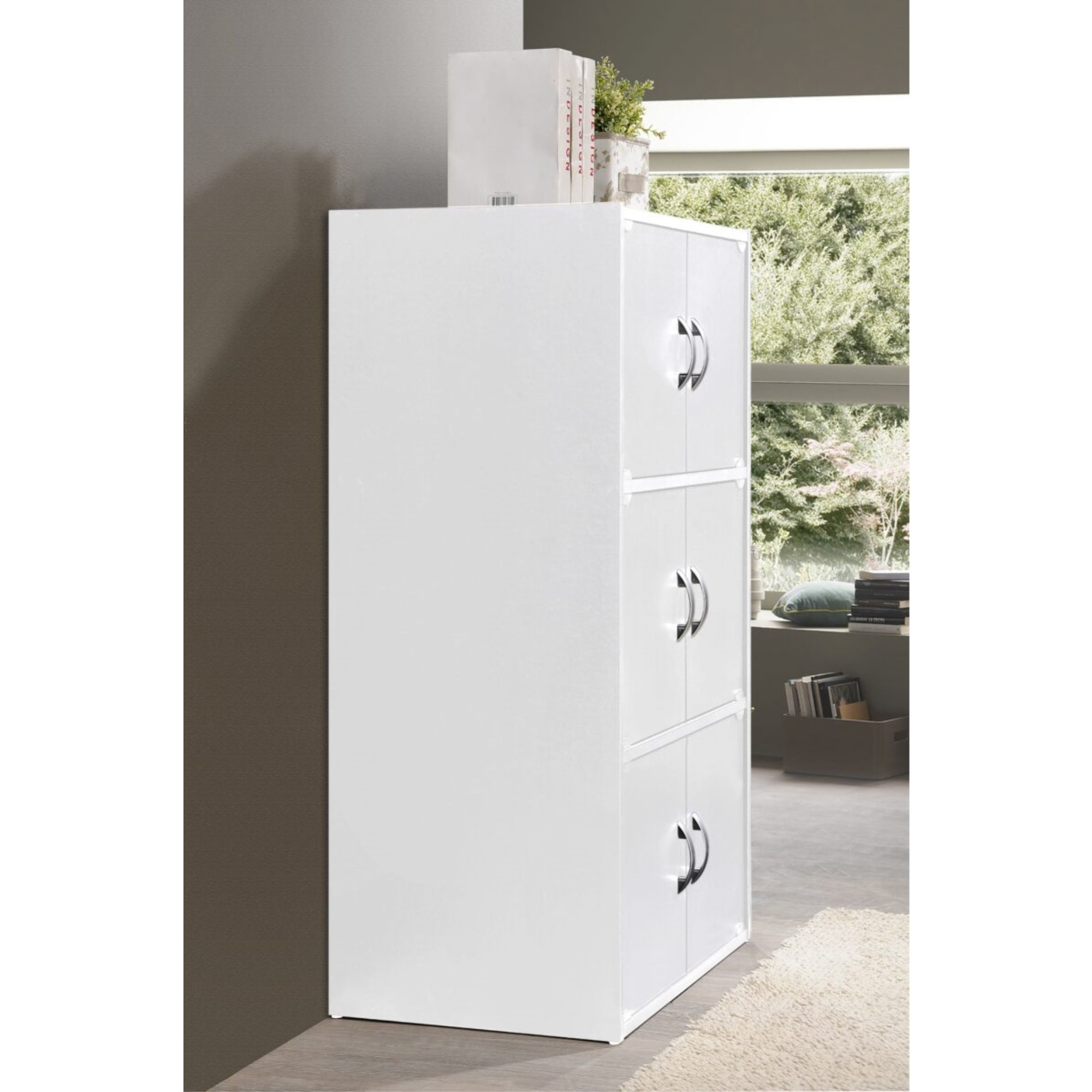 Hodedah 3-Shelf, 6-Door Bookcase in White