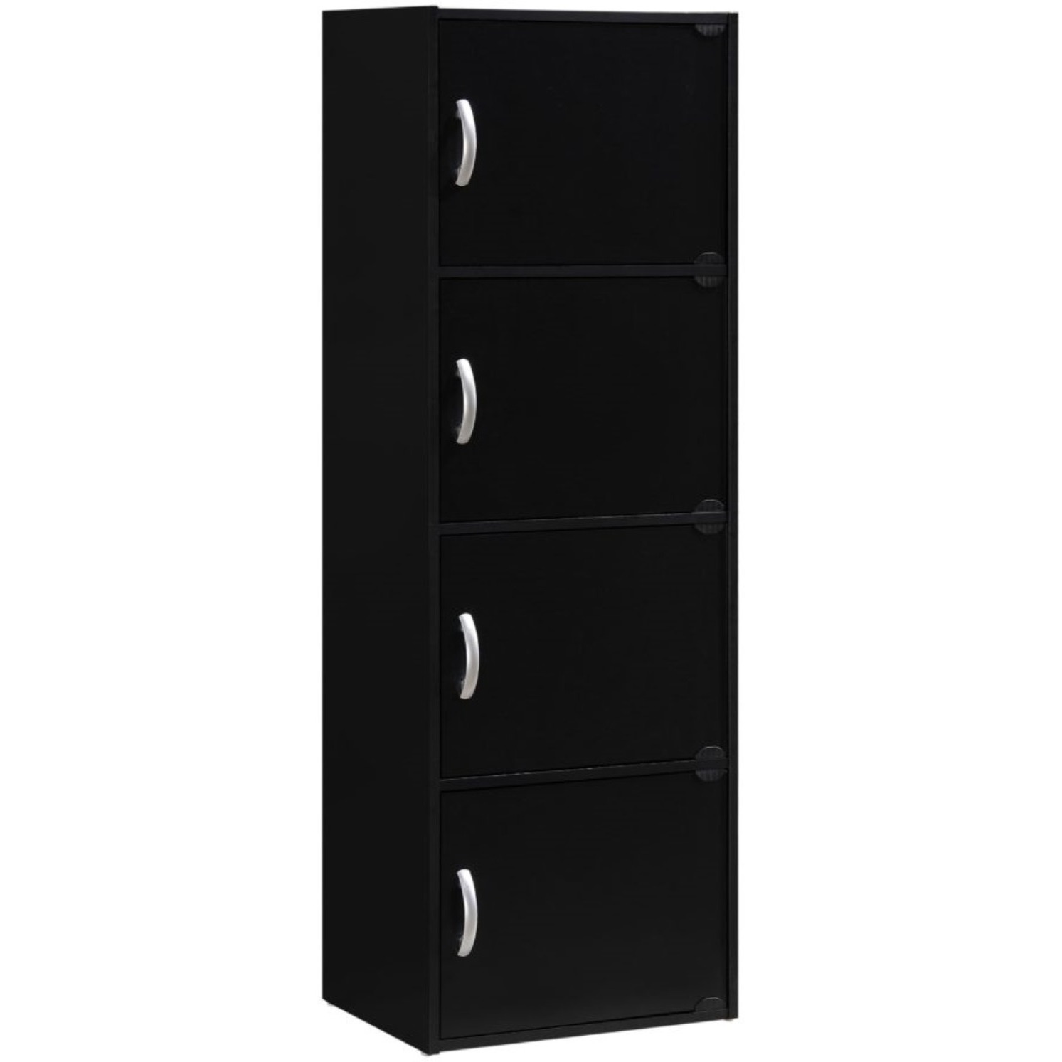 Hodedah 4-Shelf, 4-Door Bookcase in Black