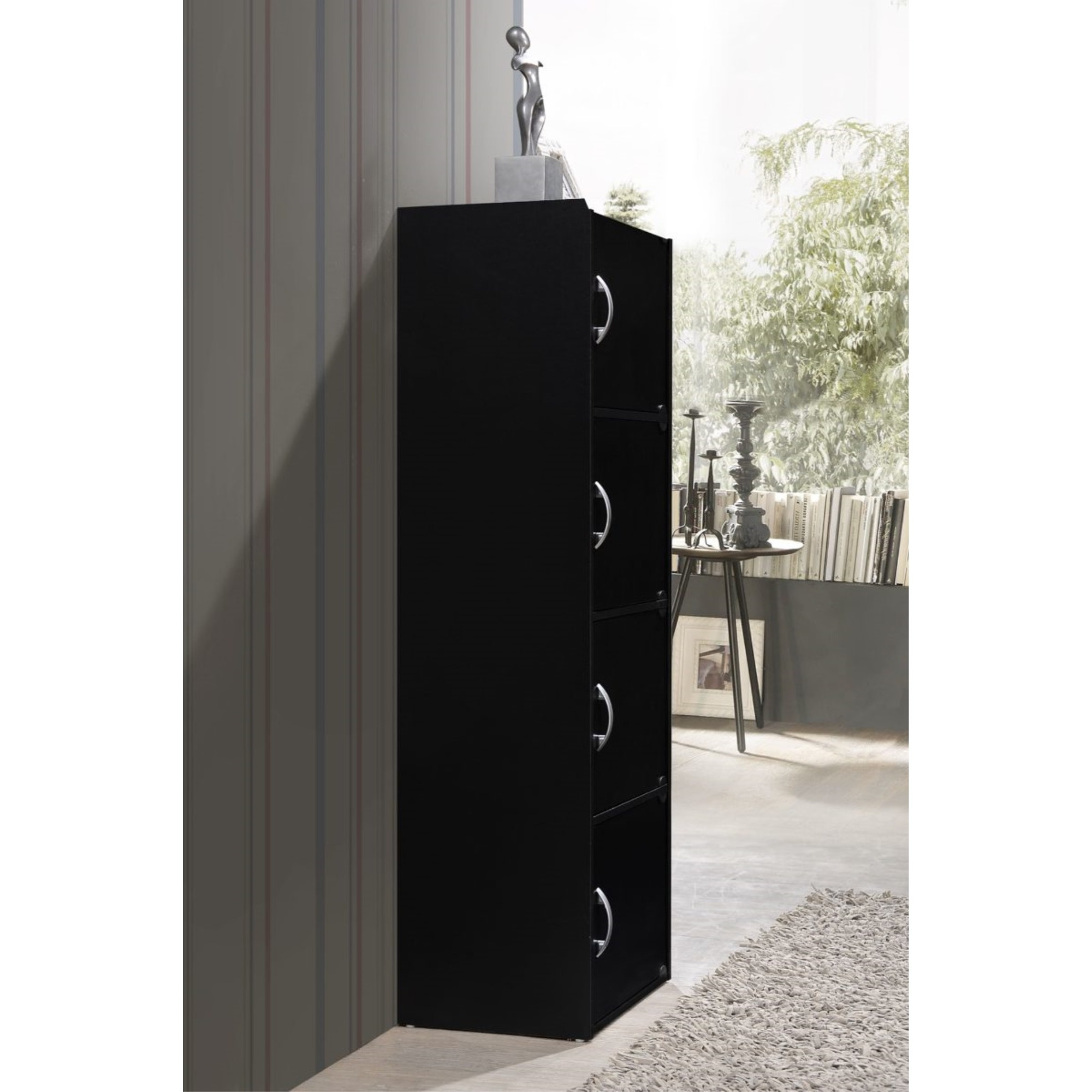 Hodedah 4-Shelf, 4-Door Bookcase in Black