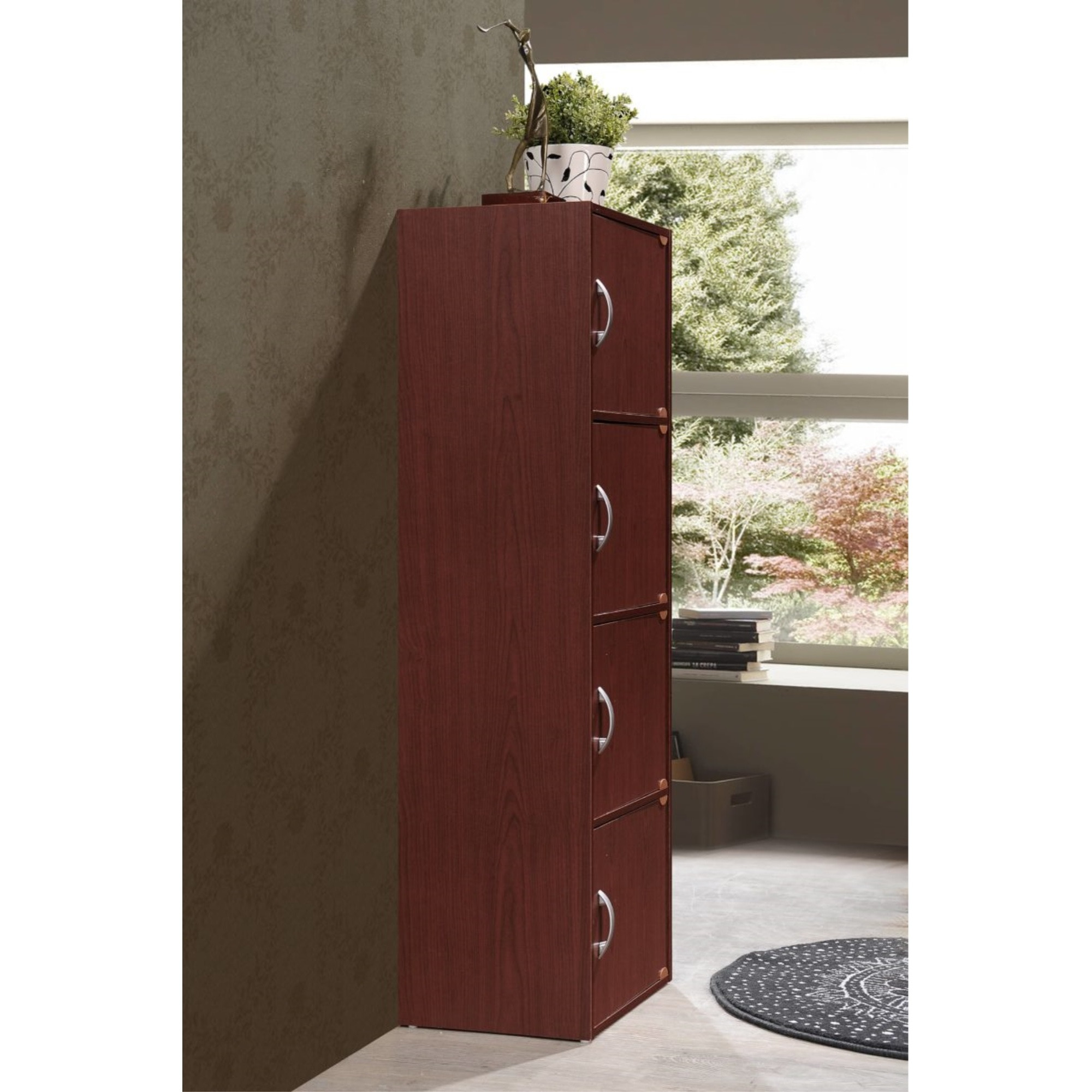 Hodedah 4-Shelf, 4-Door Bookcase in Mahogany