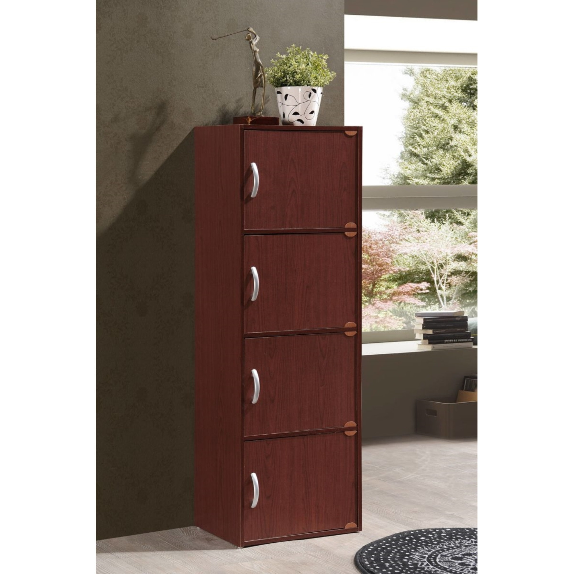Hodedah 4-Shelf, 4-Door Bookcase in Mahogany