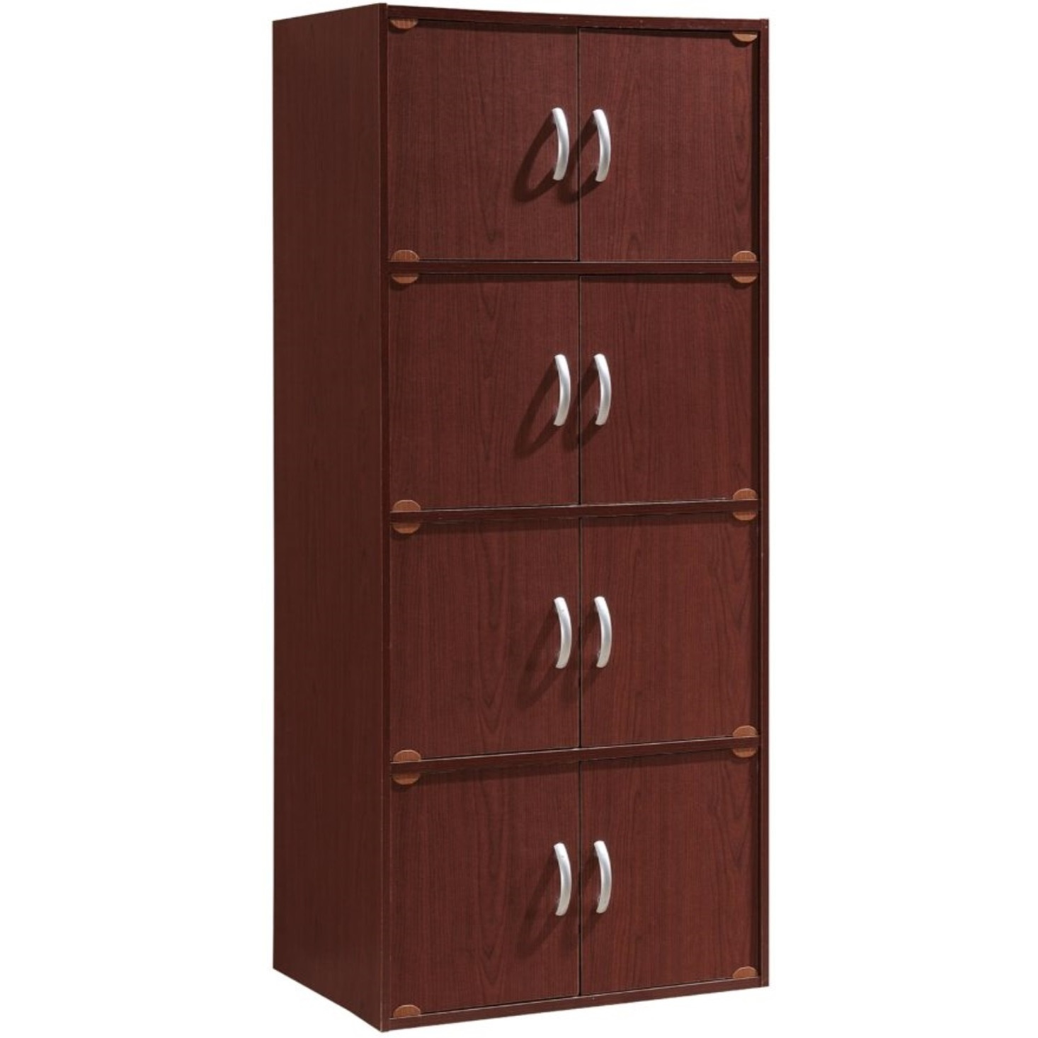Hodedah 4-Shelf, 8-Door Bookcase Cabinet in Mahogany