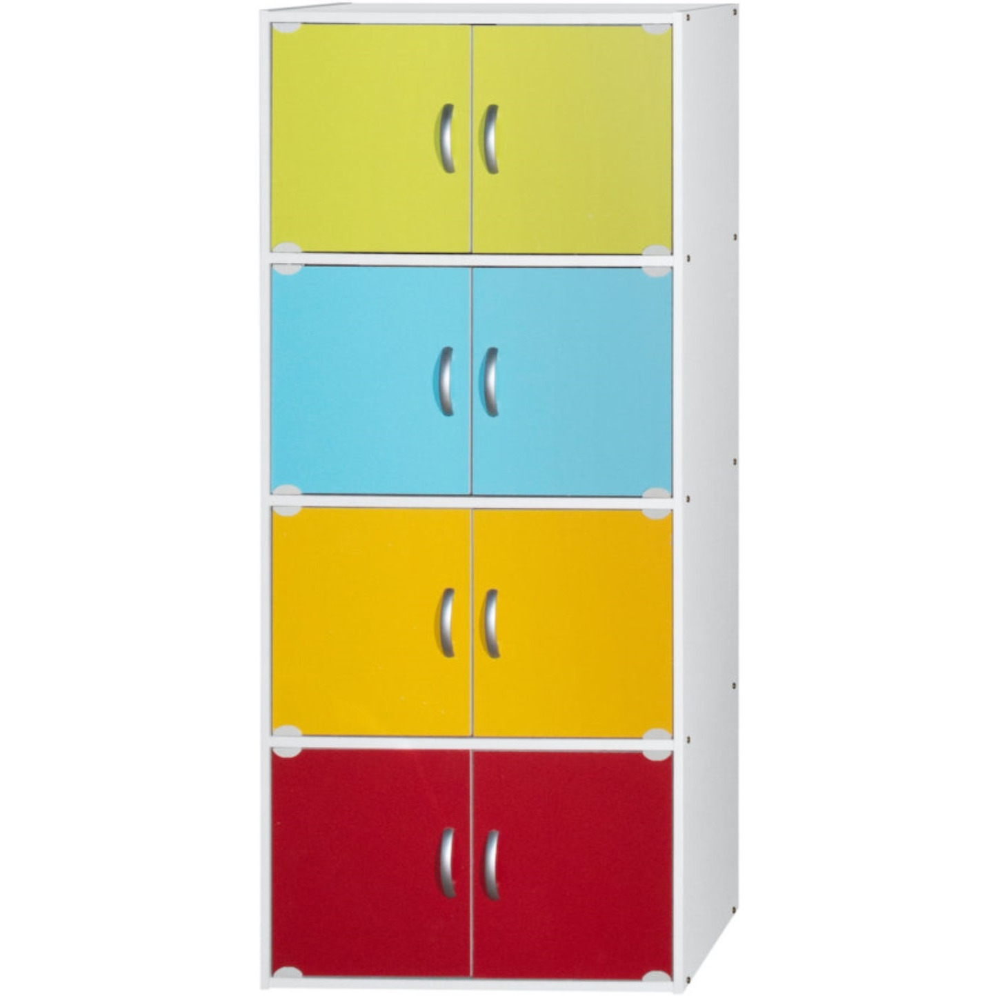 Hodedah 4-Shelf, 8-Door Bookcase Cabinet in Rainbow