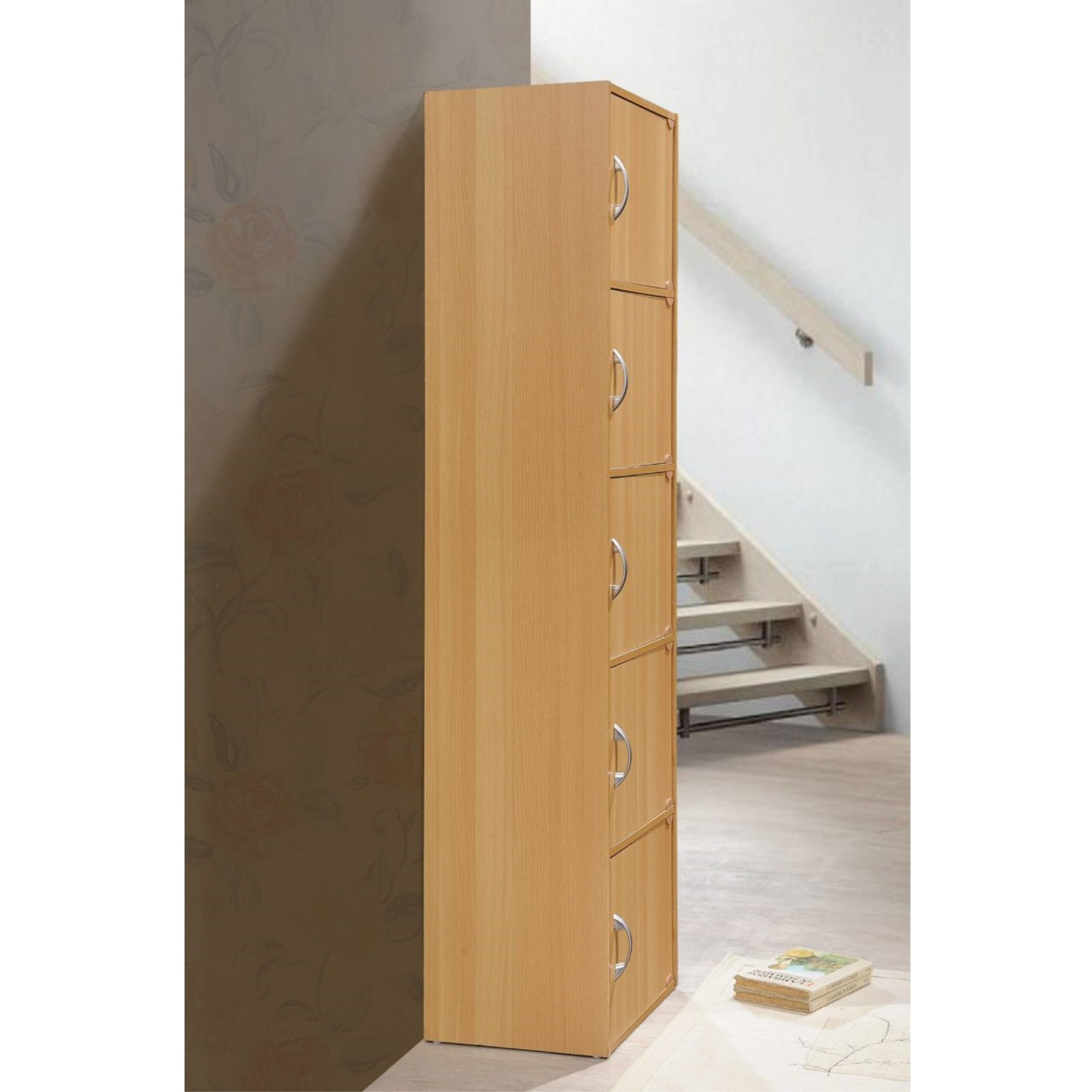 Hodedah 5-Shelf, 5-Door Bookcase in Beech