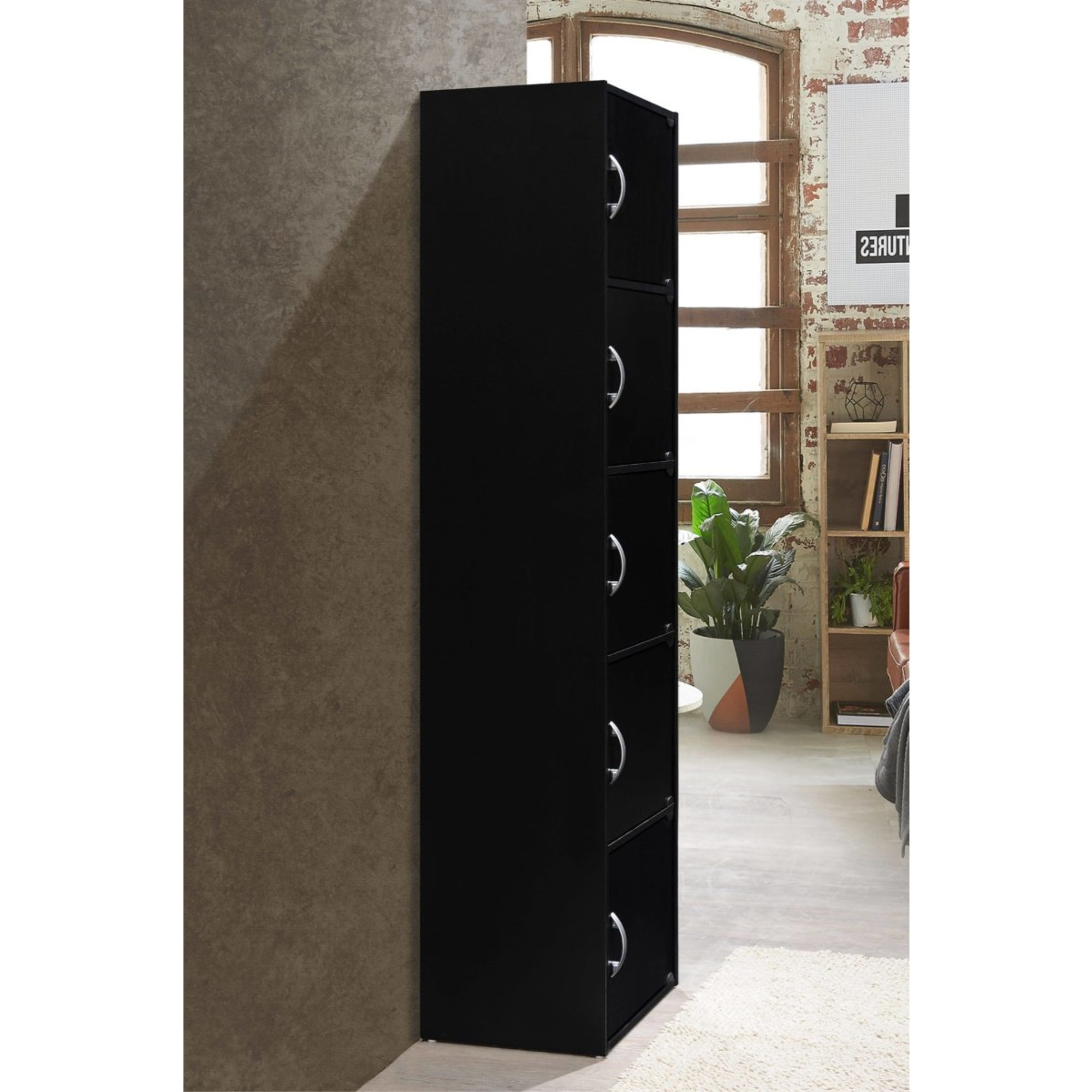 Hodedah 5-Shelf, 5-Door Bookcase in Black