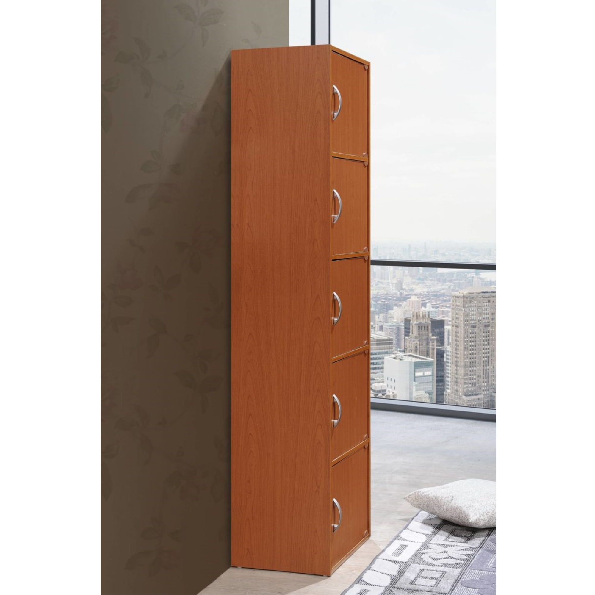 Hodedah 5-Shelf, 5-Door Bookcase in Cherry