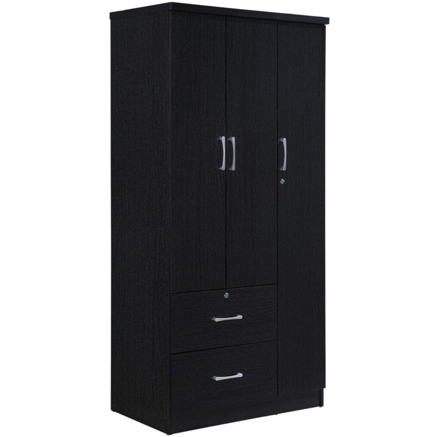 Hodedah 3-Door Armoire with 2-Drawers, 3-Shelves in Black