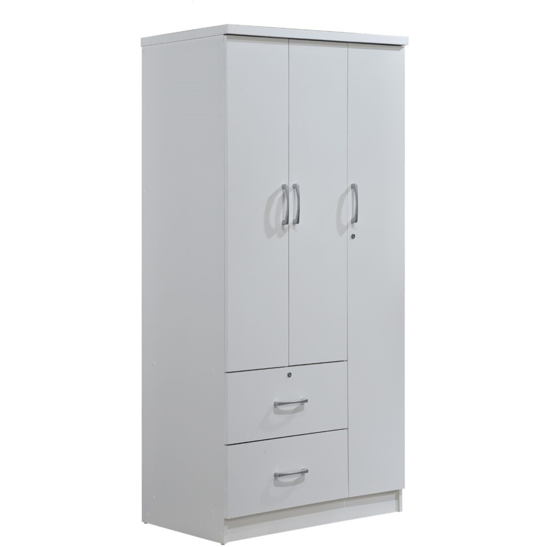 Hodedah 3-Door Armoire with 2-Drawers, 3-Shelves in White
