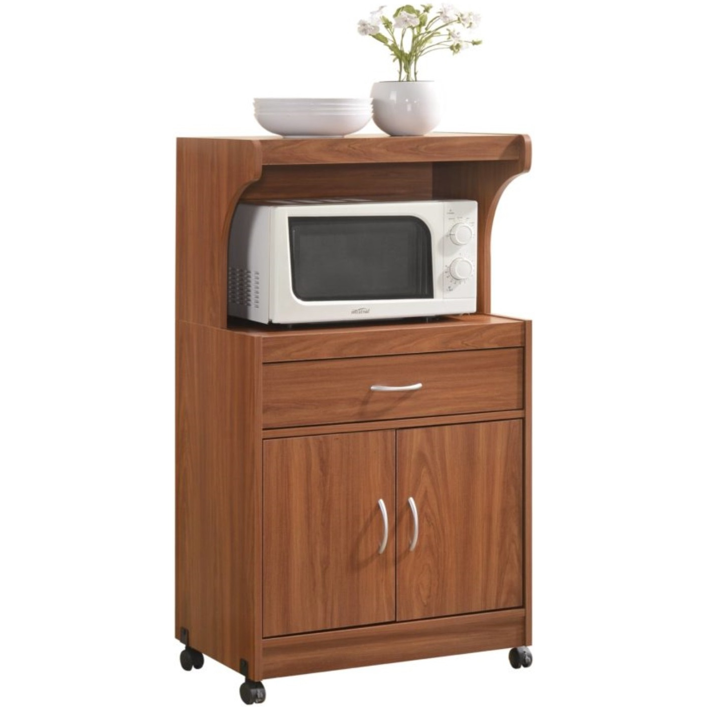 Hodedah Microwave Kitchen Cart in Cherry
