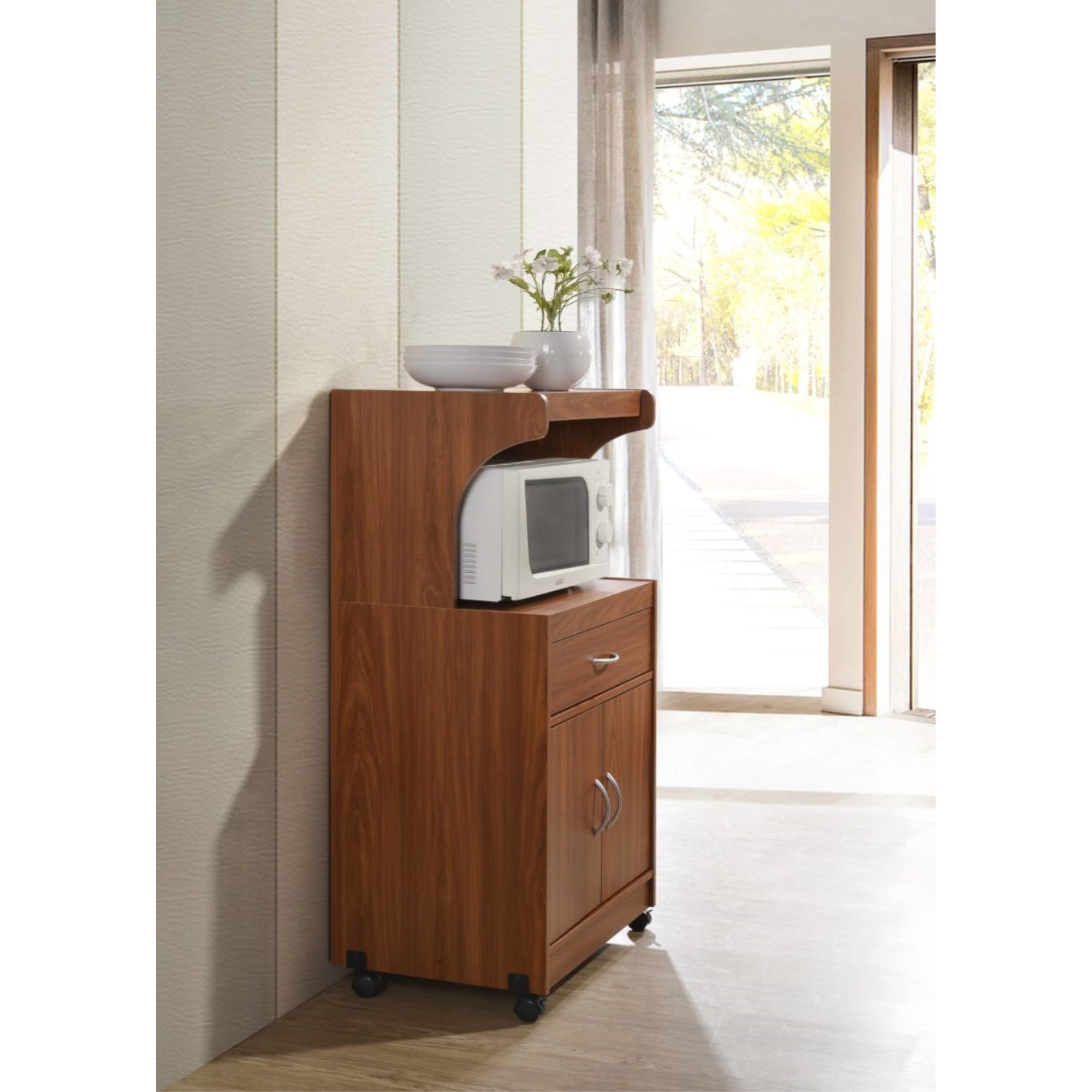 Hodedah Microwave Kitchen Cart in Cherry