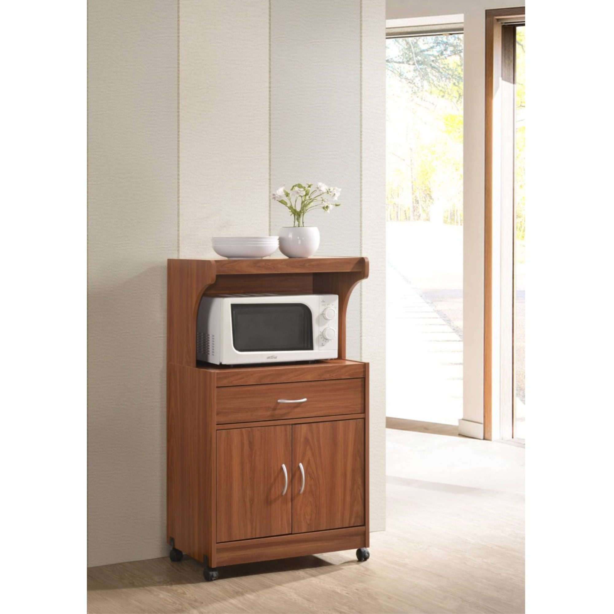 Hodedah Microwave Kitchen Cart in Cherry