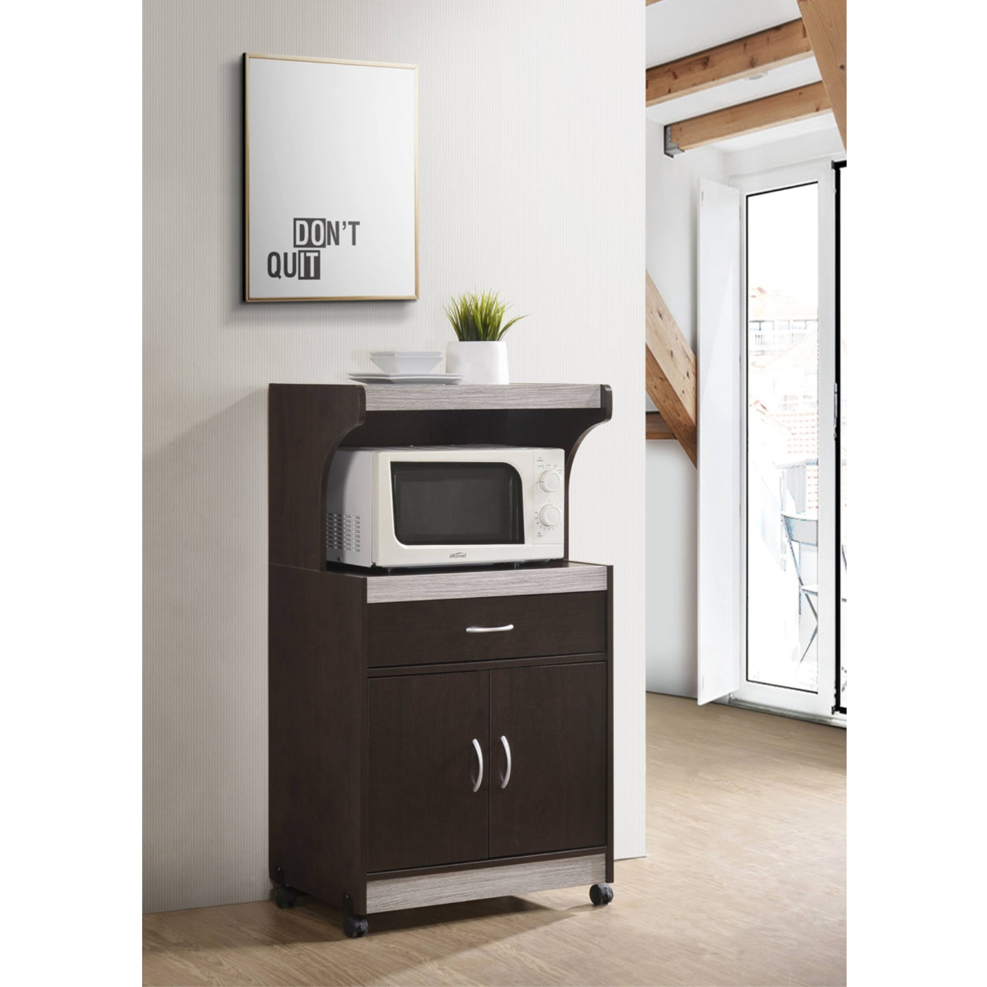 Hodedah Microwave Kitchen Cart in Chocolate-Grey