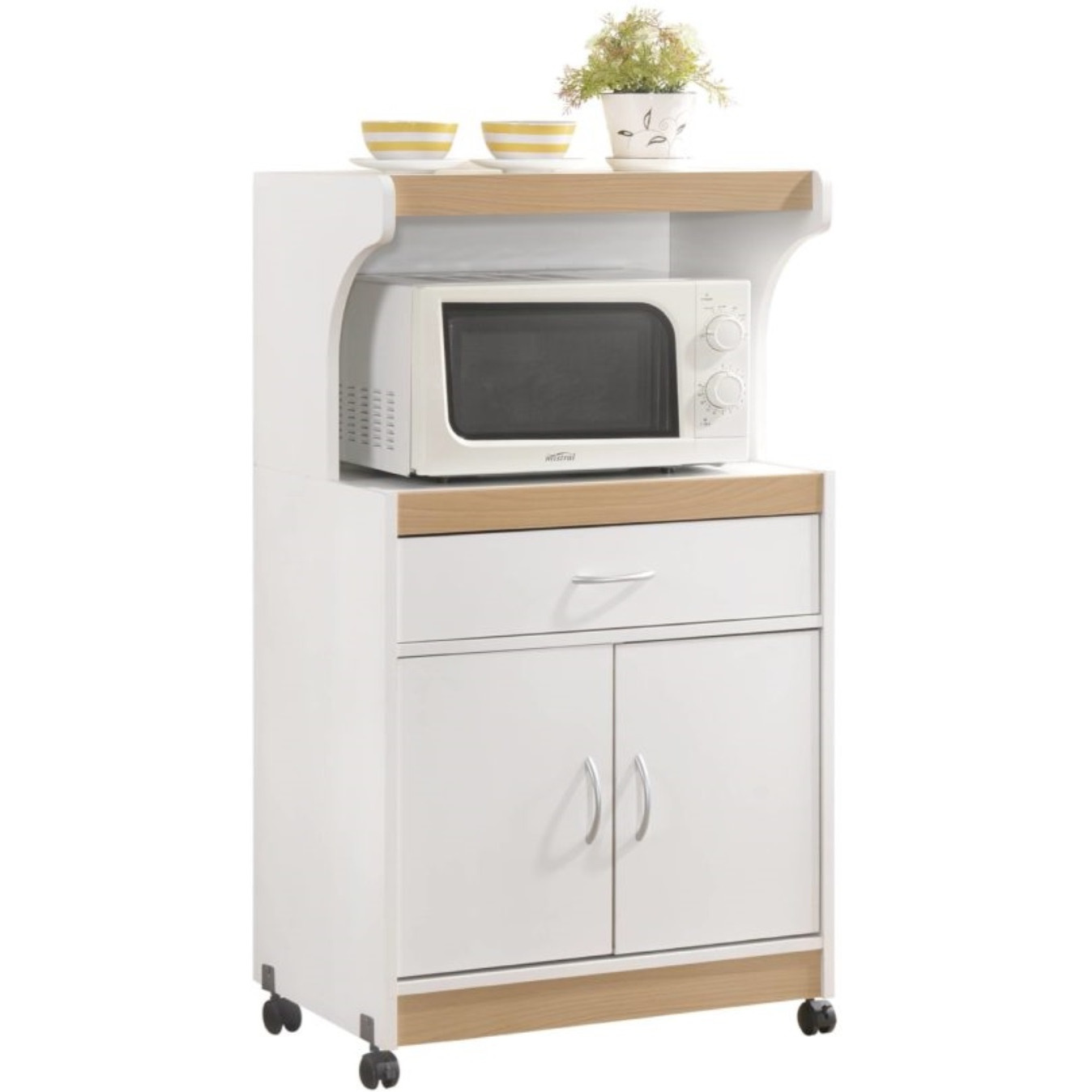 Hodedah Microwave Kitchen Cart in White