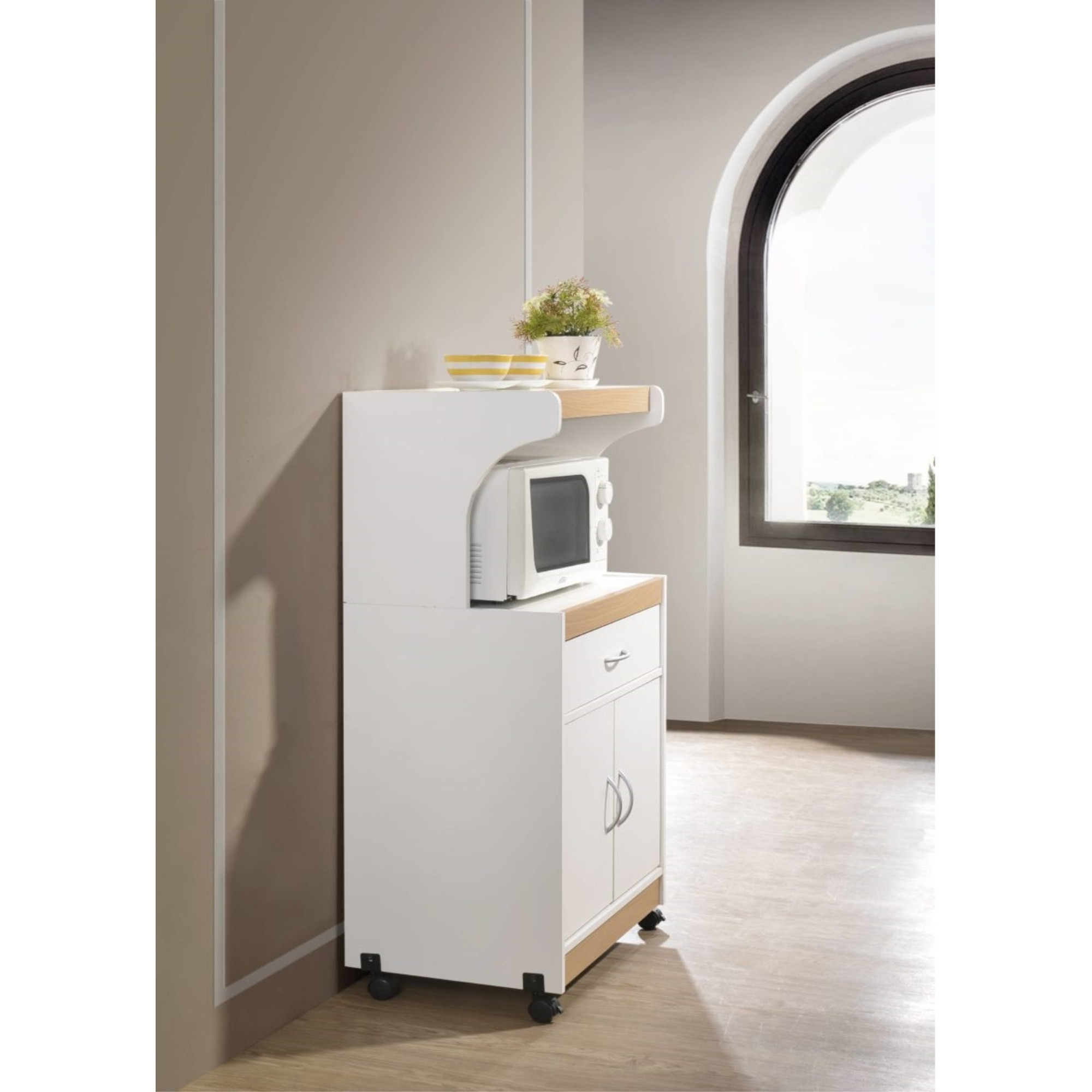 Hodedah Microwave Kitchen Cart in White