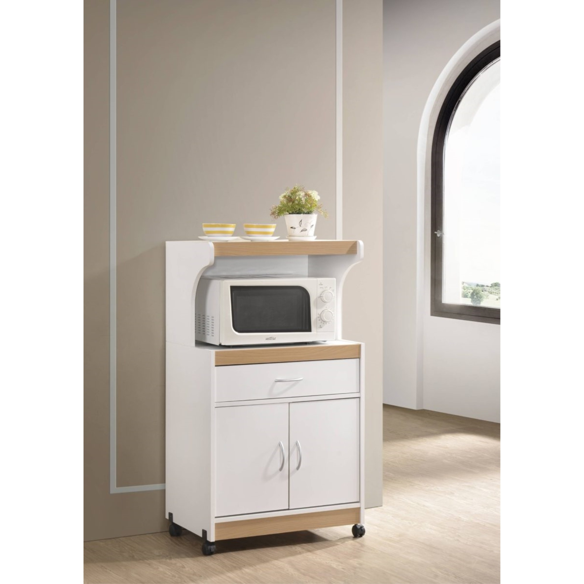 Hodedah Microwave Kitchen Cart in White