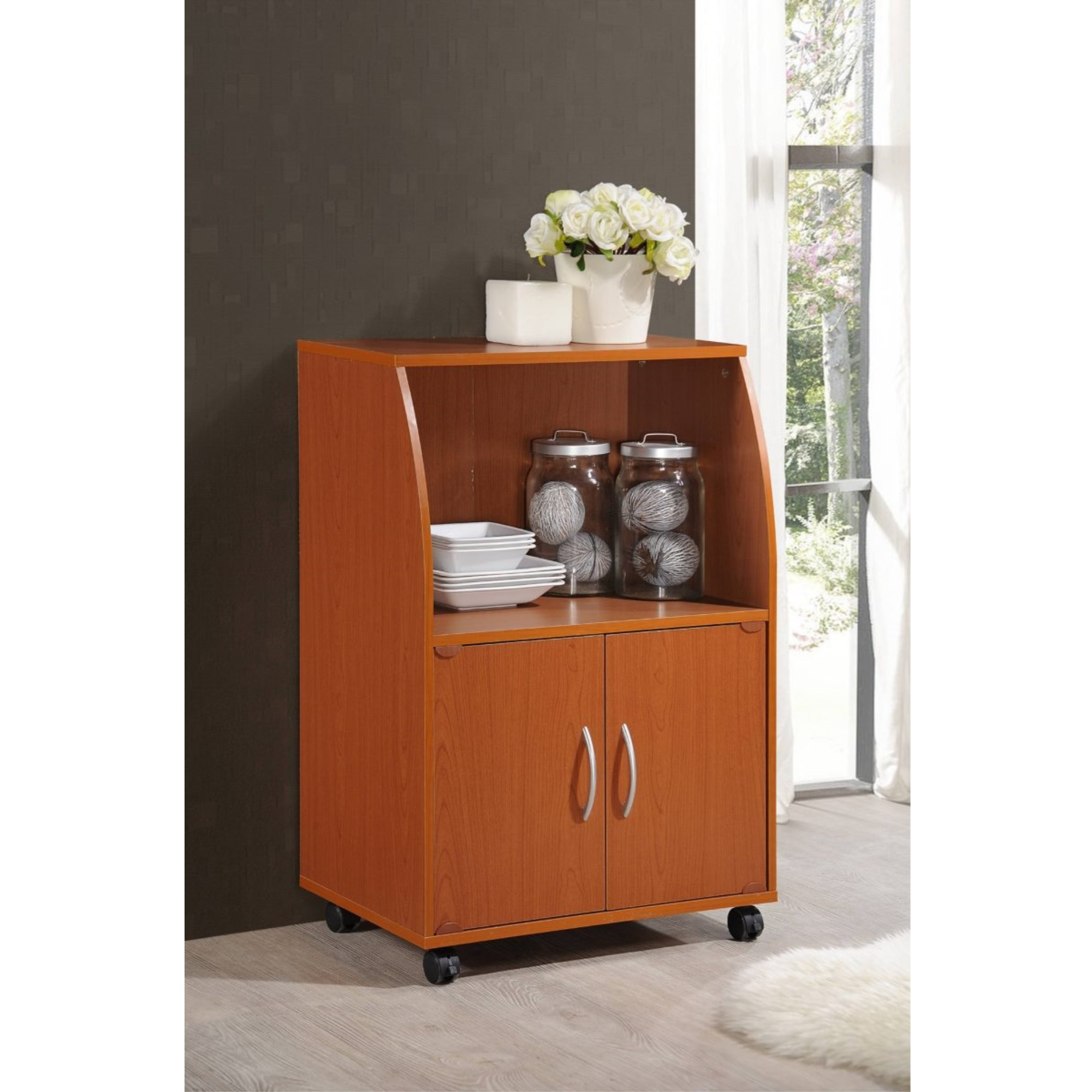 Hodedah Kitchen Cart in Cherry
