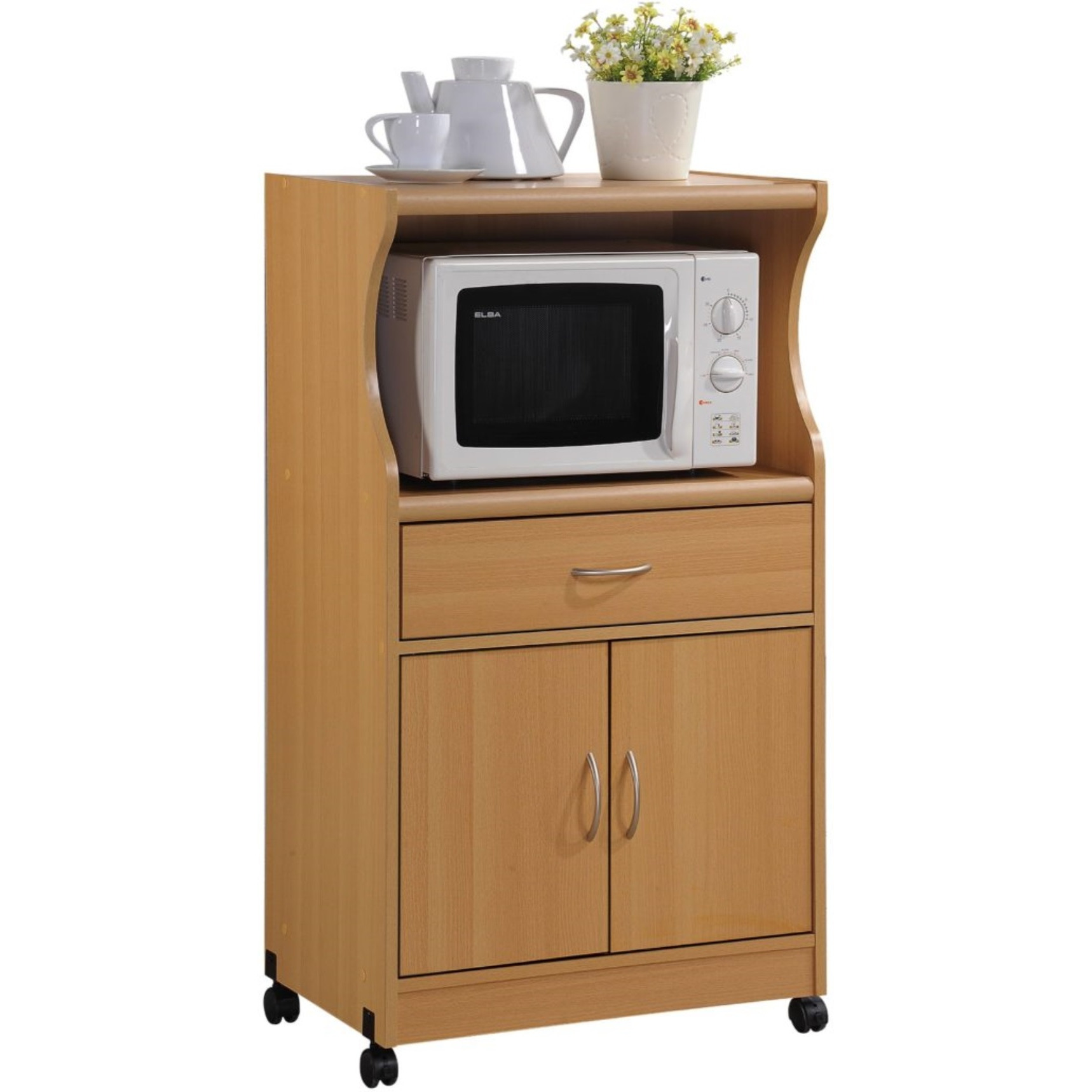 Hodedah Microwave Kitchen Cart in Beech