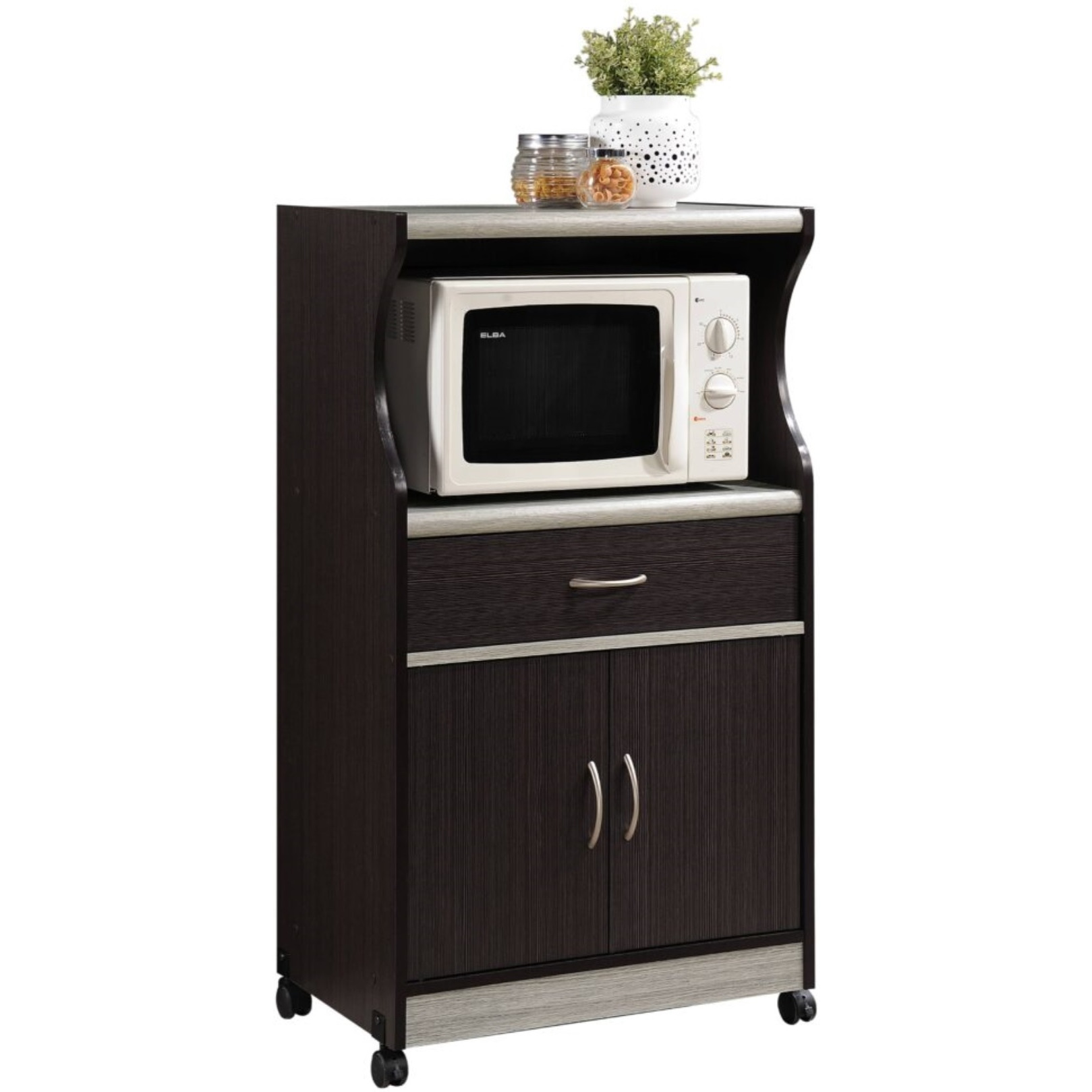 Hodedah Microwave Kitchen Cart in Chocolate-Grey