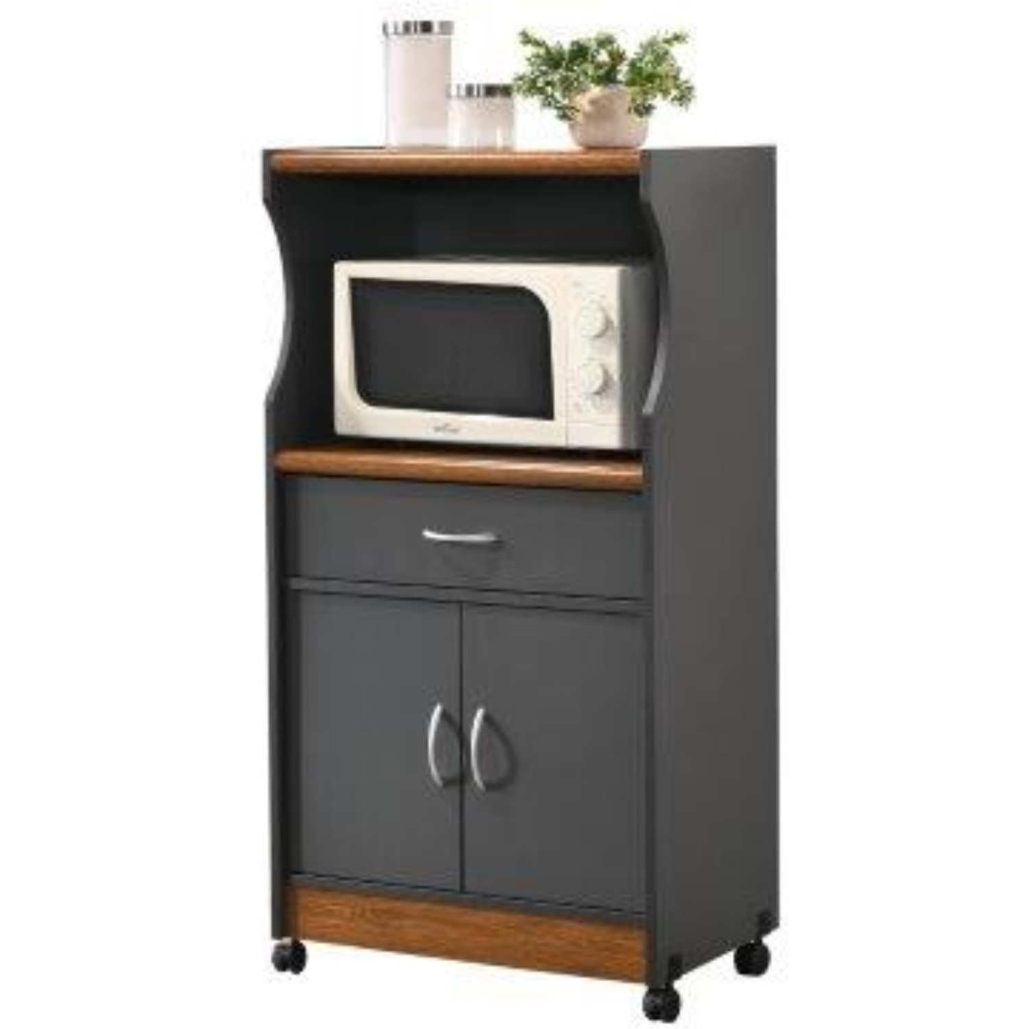 Hodedah Microwave Kitchen Cart in Grey-Oak