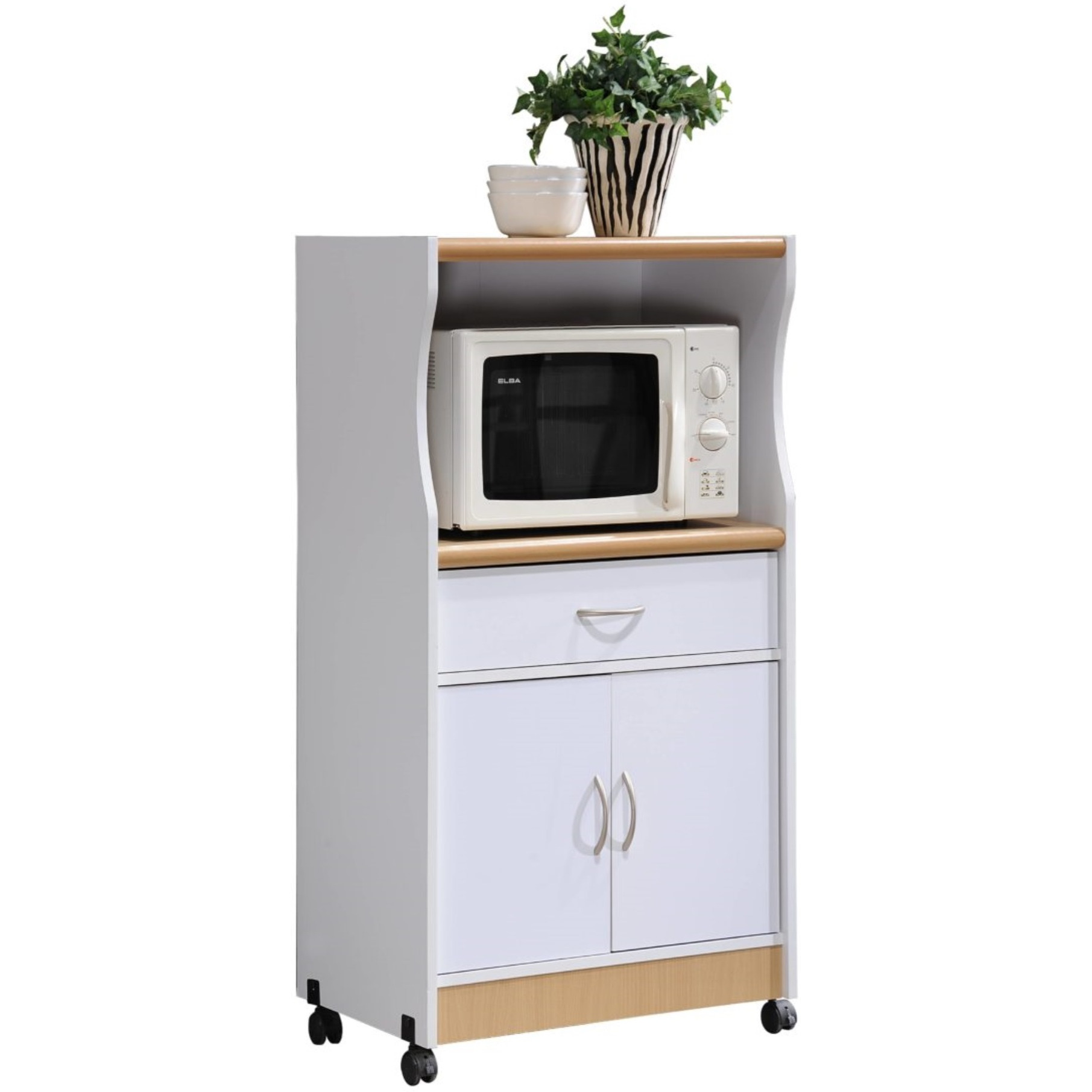 Hodedah Microwave Kitchen Cart in White
