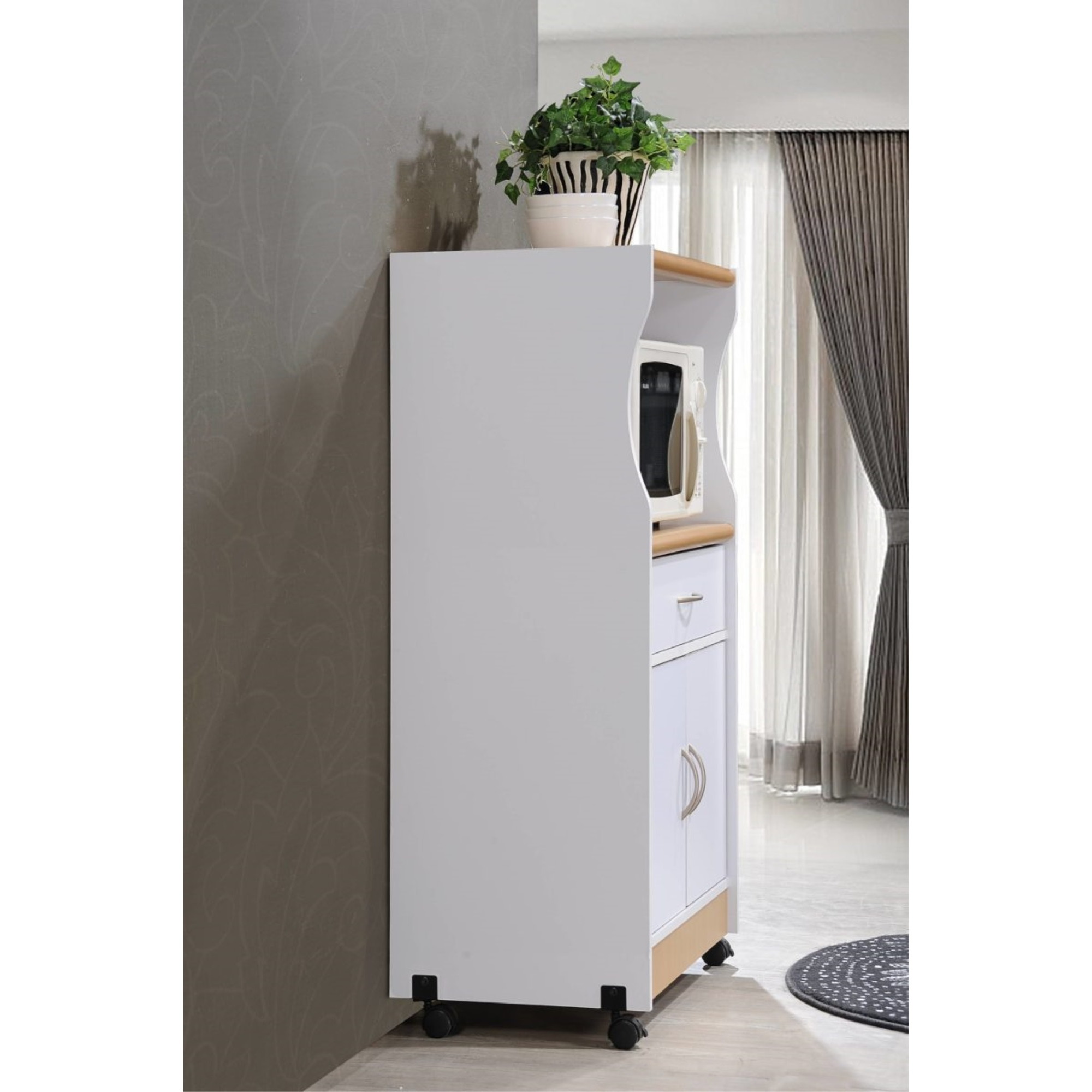 Hodedah Microwave Kitchen Cart in White