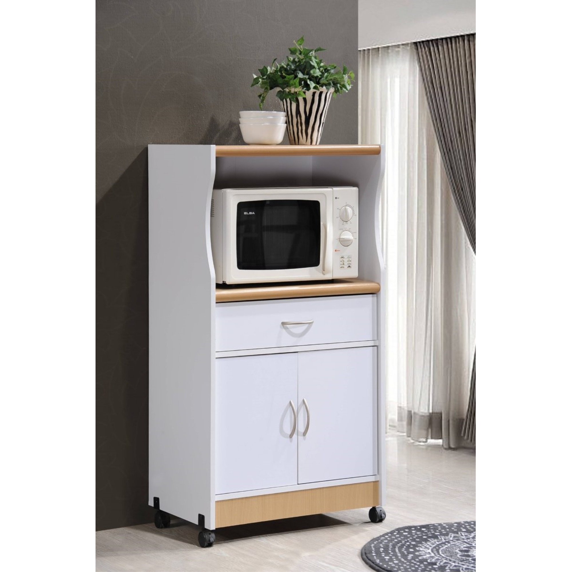 Hodedah Microwave Kitchen Cart in White