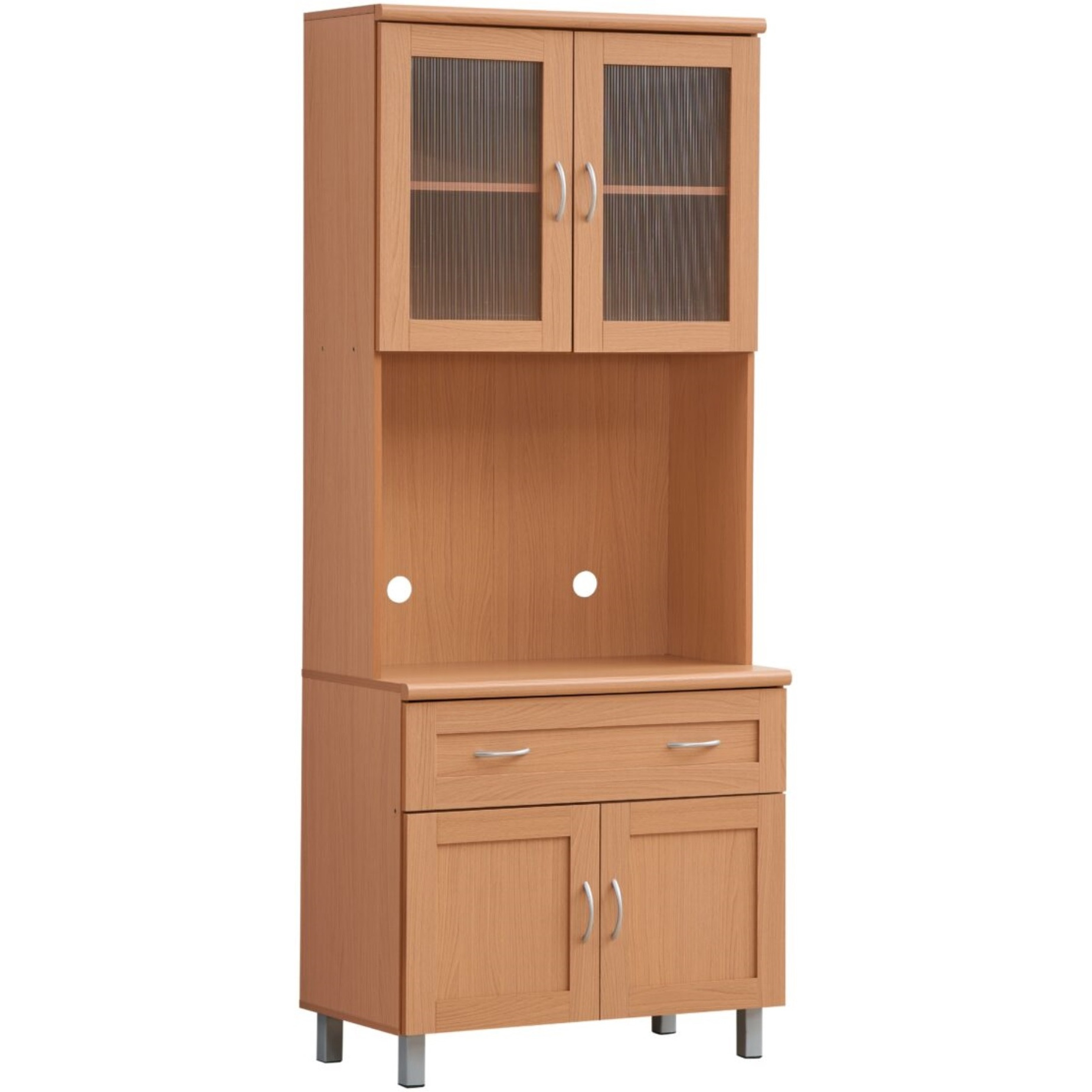 Hodedah Kitchen Cabinet with Top and Bottom Enclosed Cabinet Space in Beech