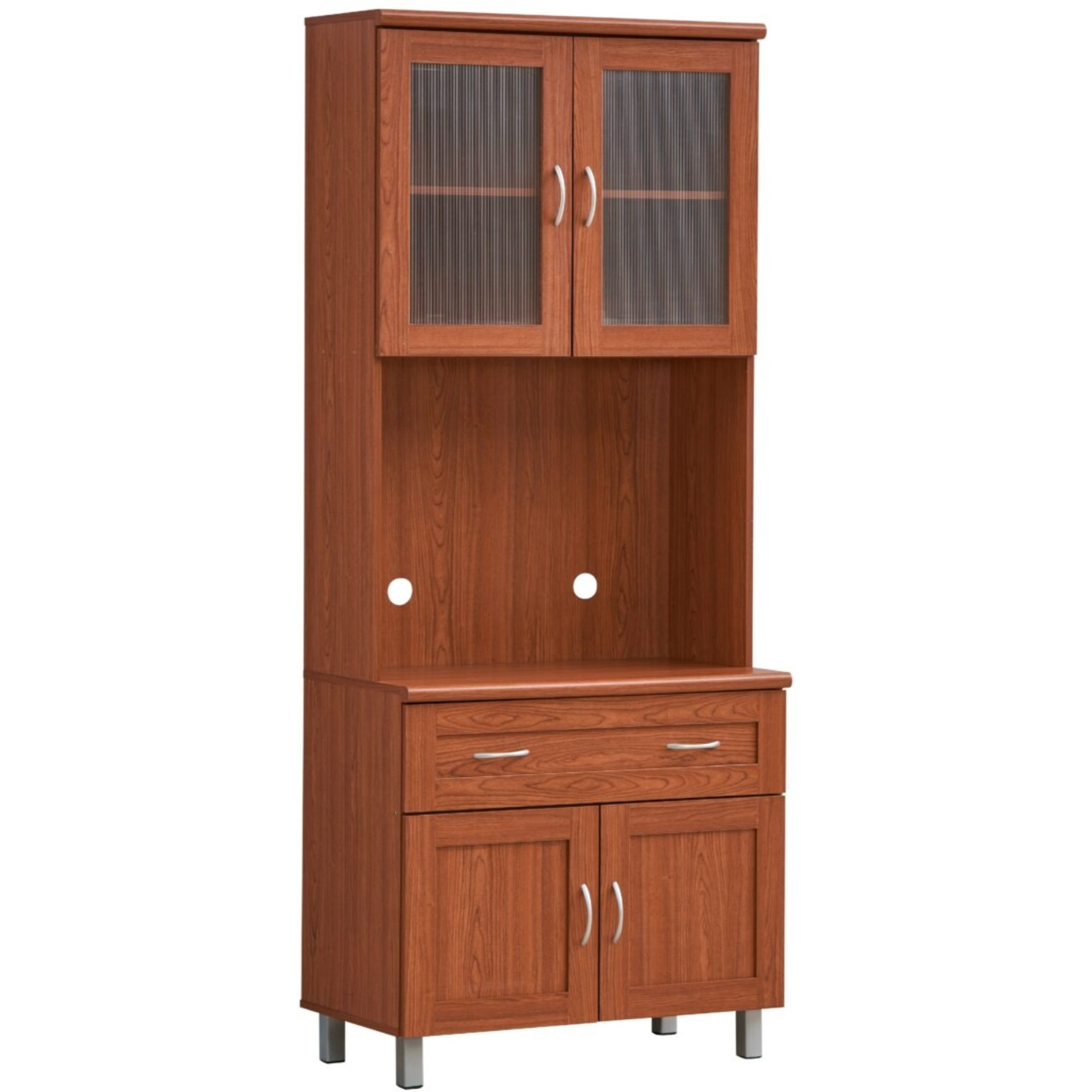 Hodedah Kitchen Cabinet with Top and Bottom Enclosed Cabinet Space in Cherry