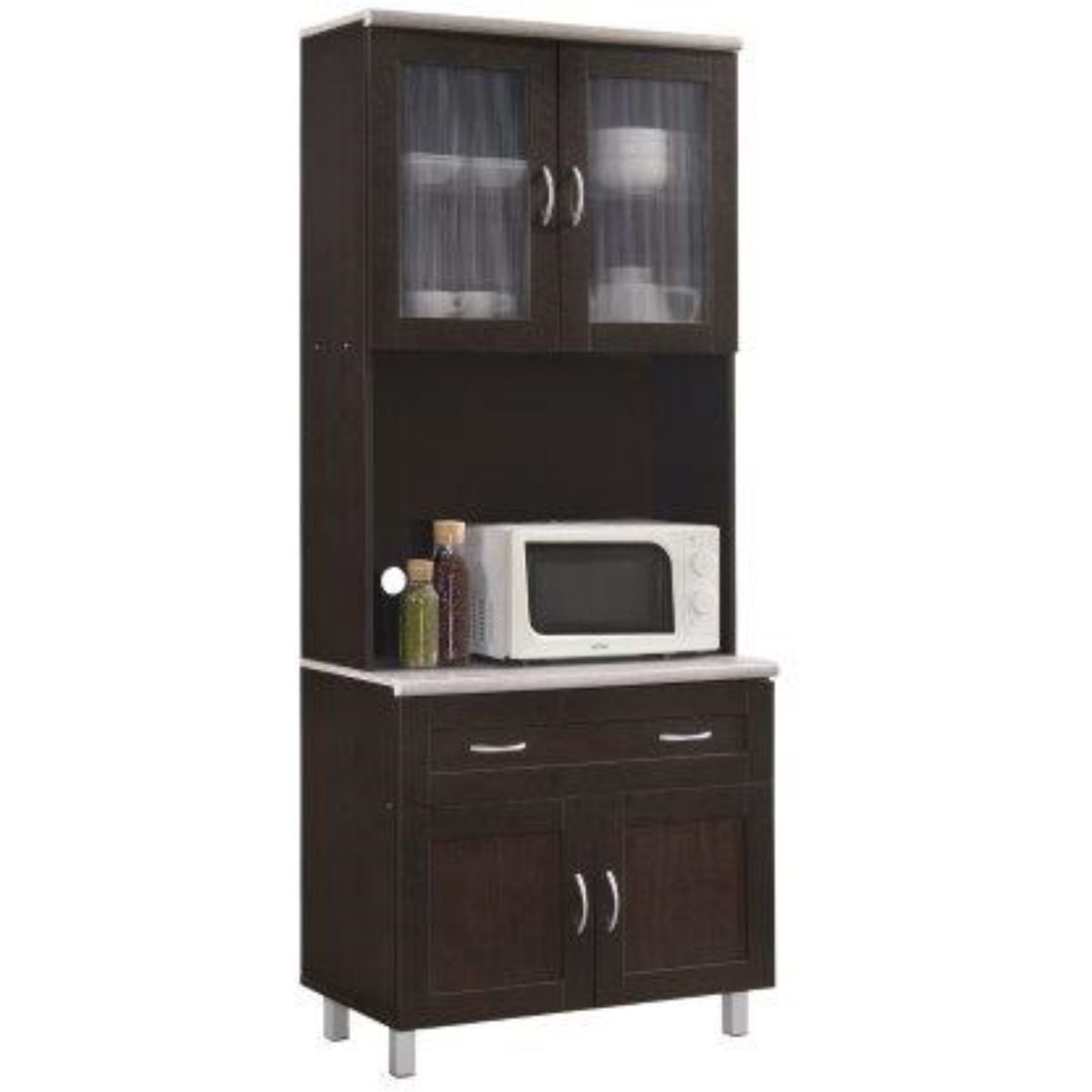 Hodedah Kitchen Cabinet with Top and Bottom Enclosed Cabinet Space in Chocolate-Grey