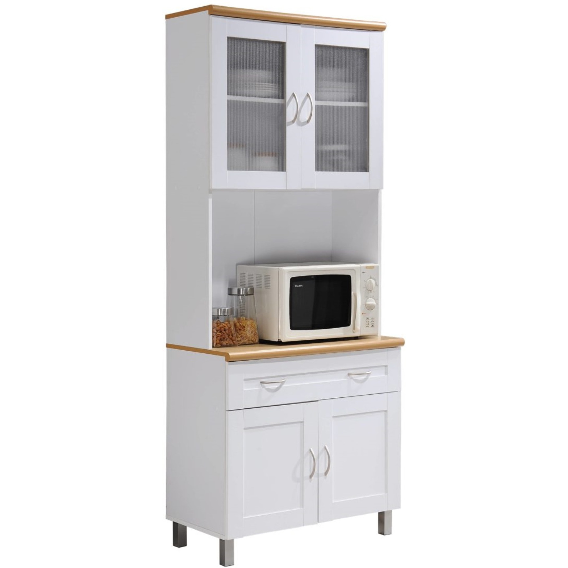 Hodedah Kitchen Cabinet with Top and Bottom Enclosed Cabinet Space in White
