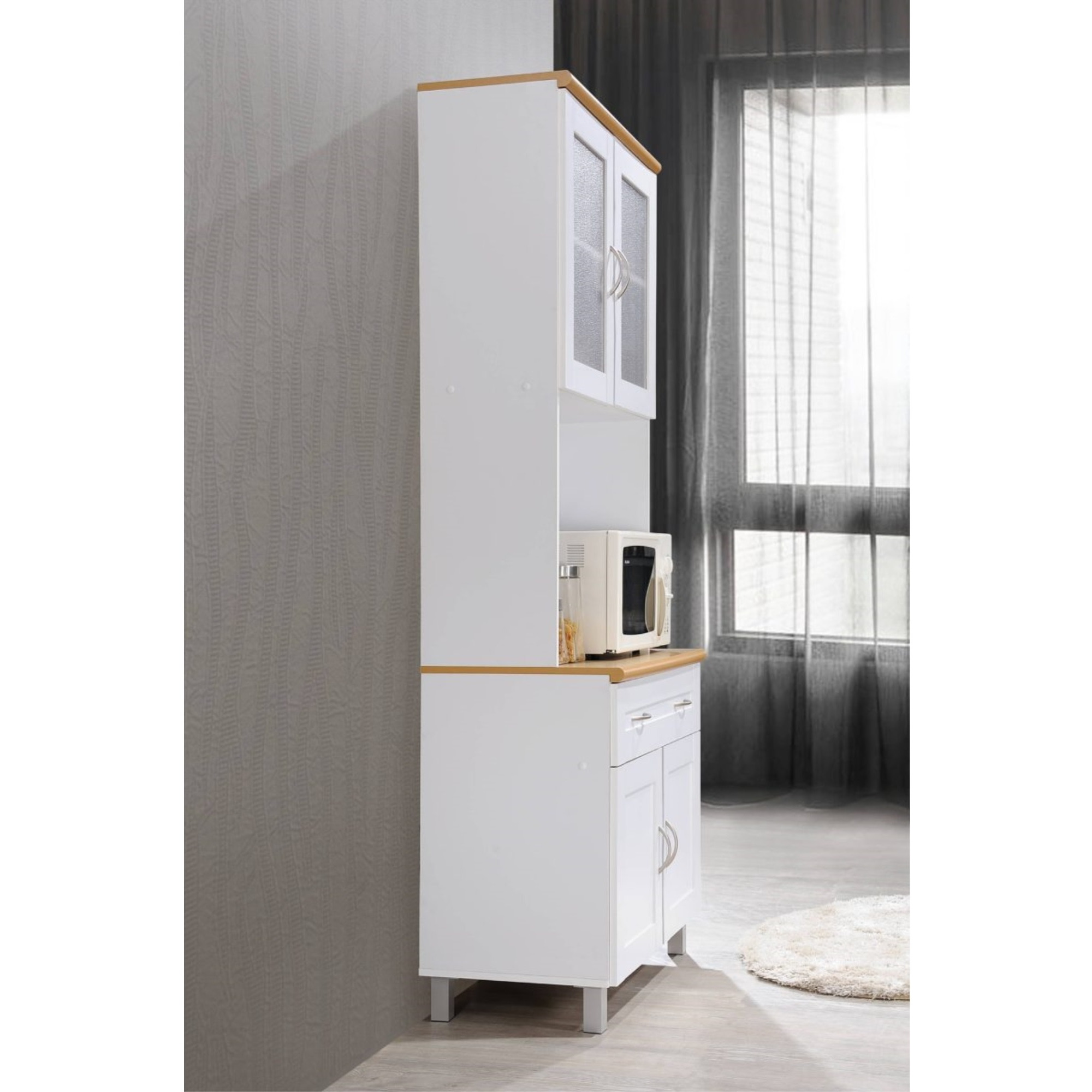 Hodedah Kitchen Cabinet with Top and Bottom Enclosed Cabinet Space in White
