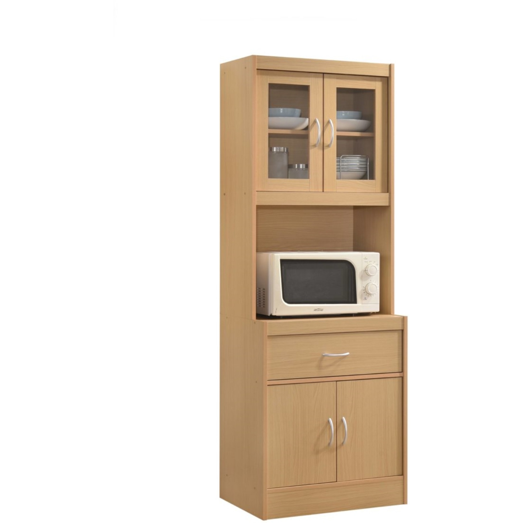 Hodedah Kitchen Cabinet with 1-Drawer, plus Space for Microwave in Beech