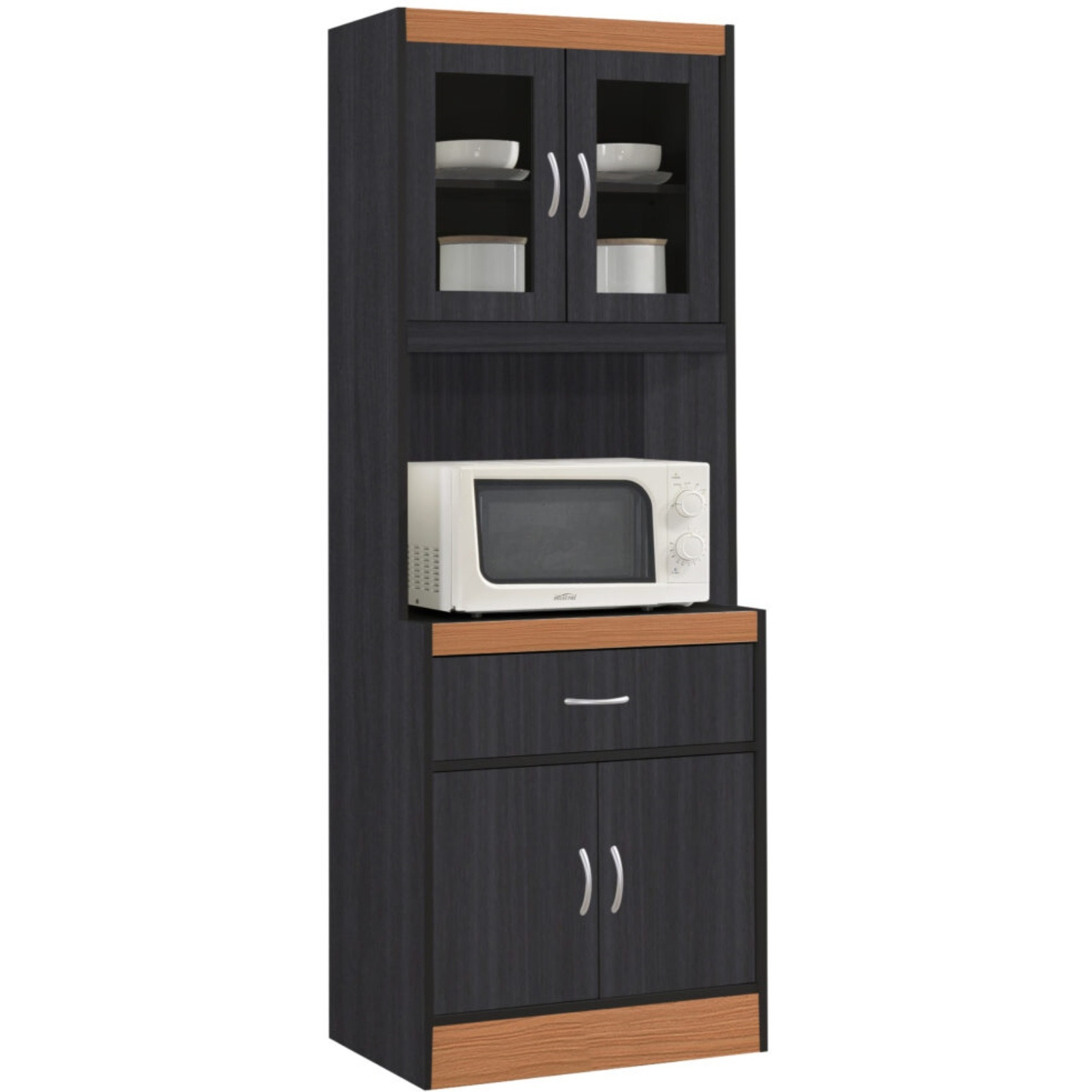 Hodedah Kitchen Cabinet with 1-Drawer, plus Space for Microwave in Black-Beech