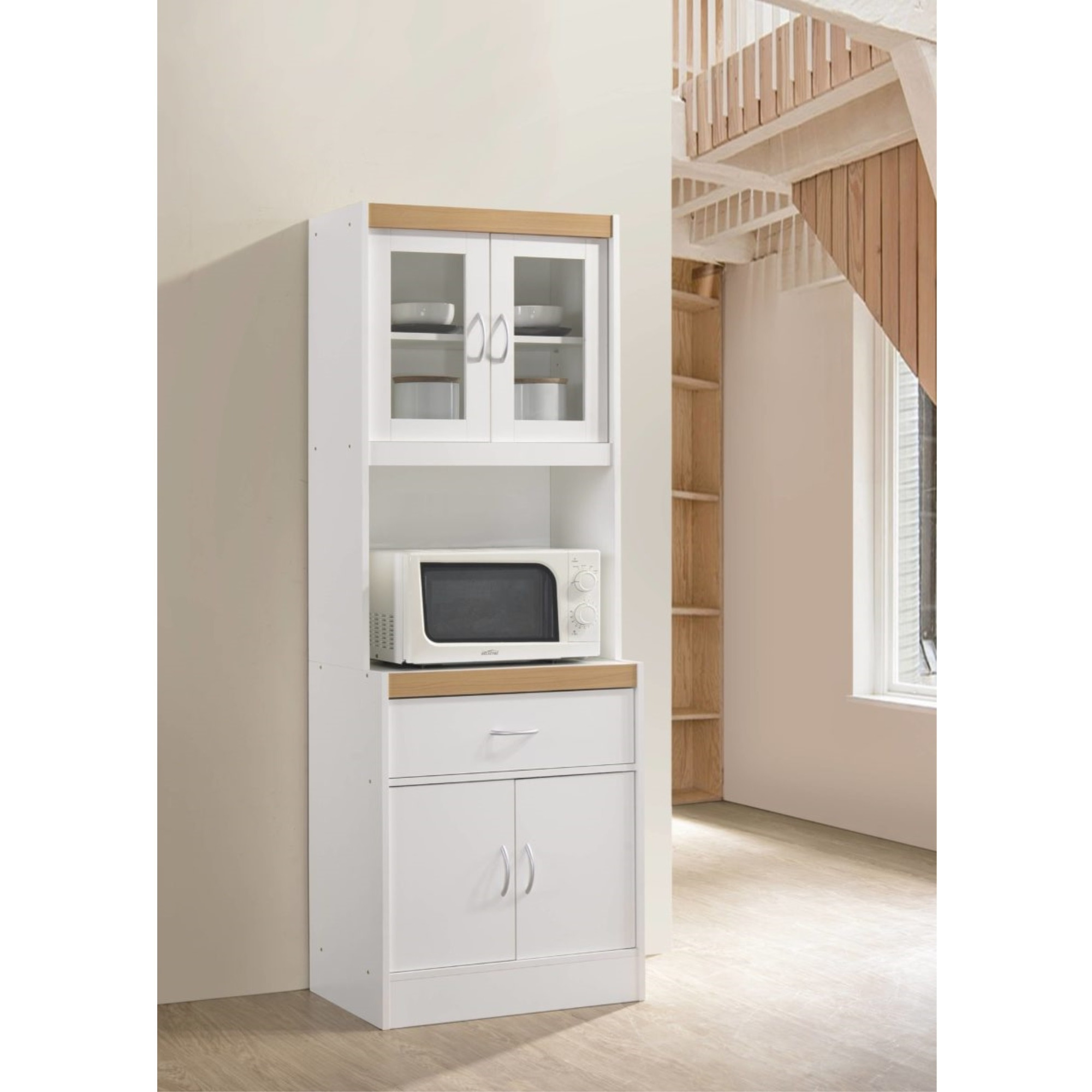 Hodedah Kitchen Cabinet with 1-Drawer, plus Space for Microwave in White
