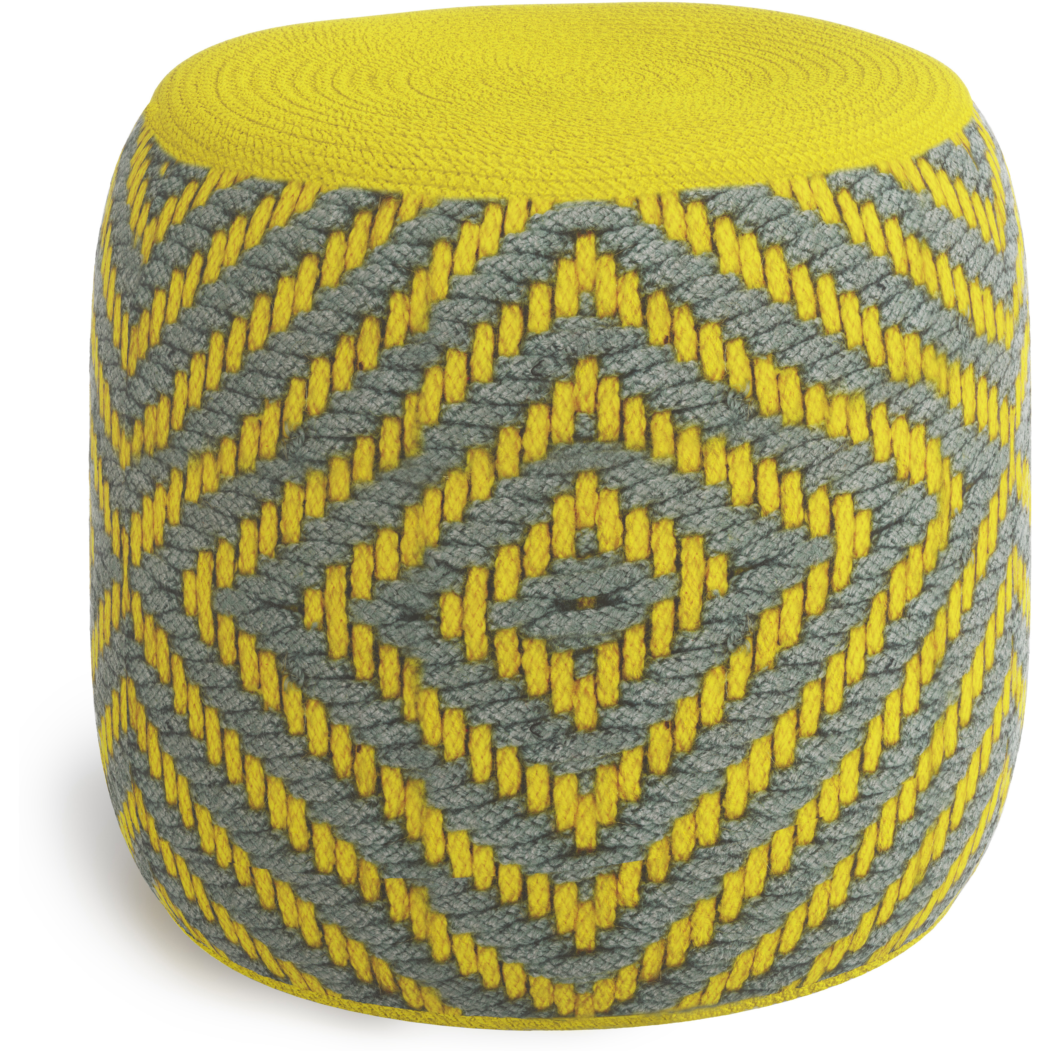 Kent Round Woven Pouf in Grey and Yellow Recycled PET Polyester