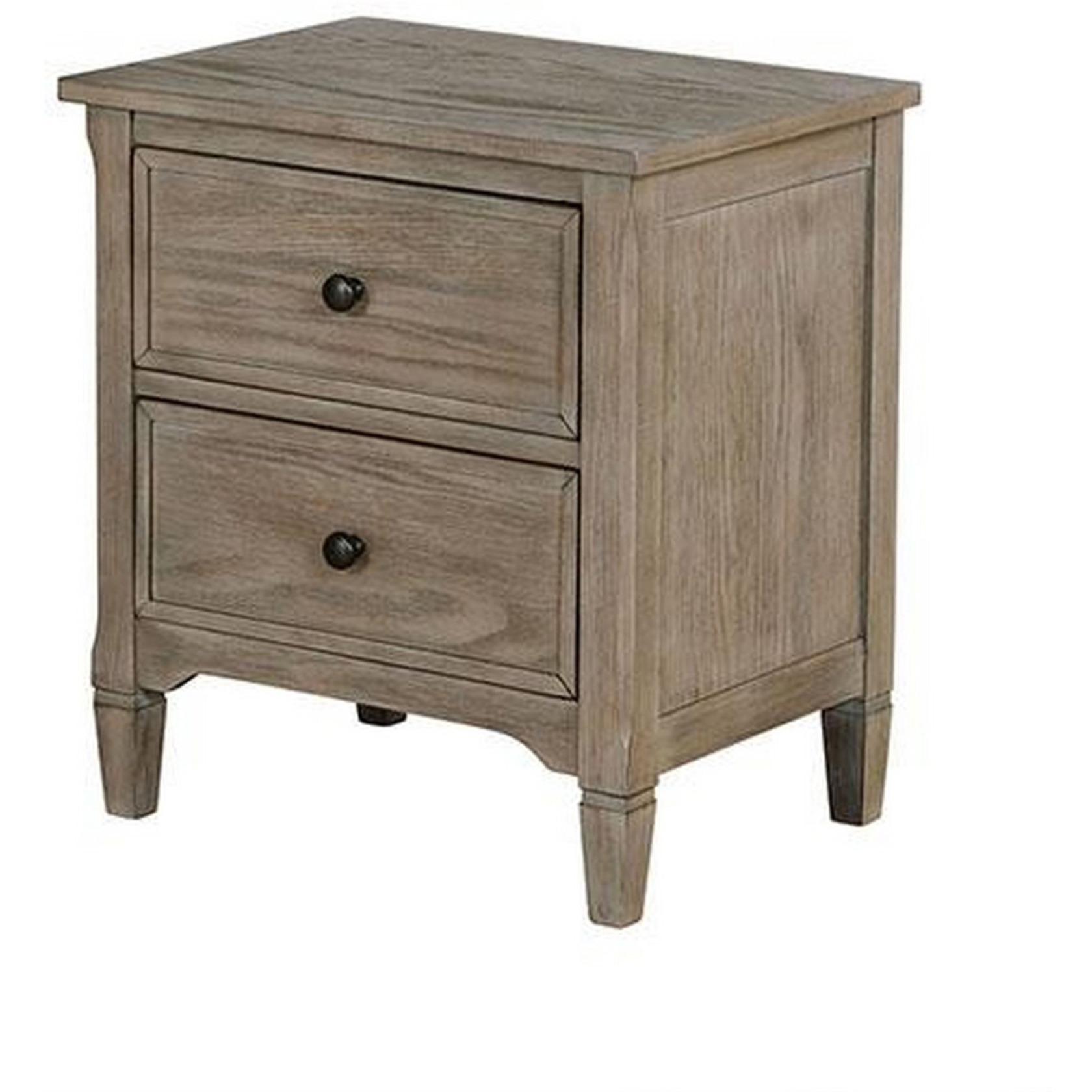 2 Drawer Wooden Nightstand with Round Knobs, Gray