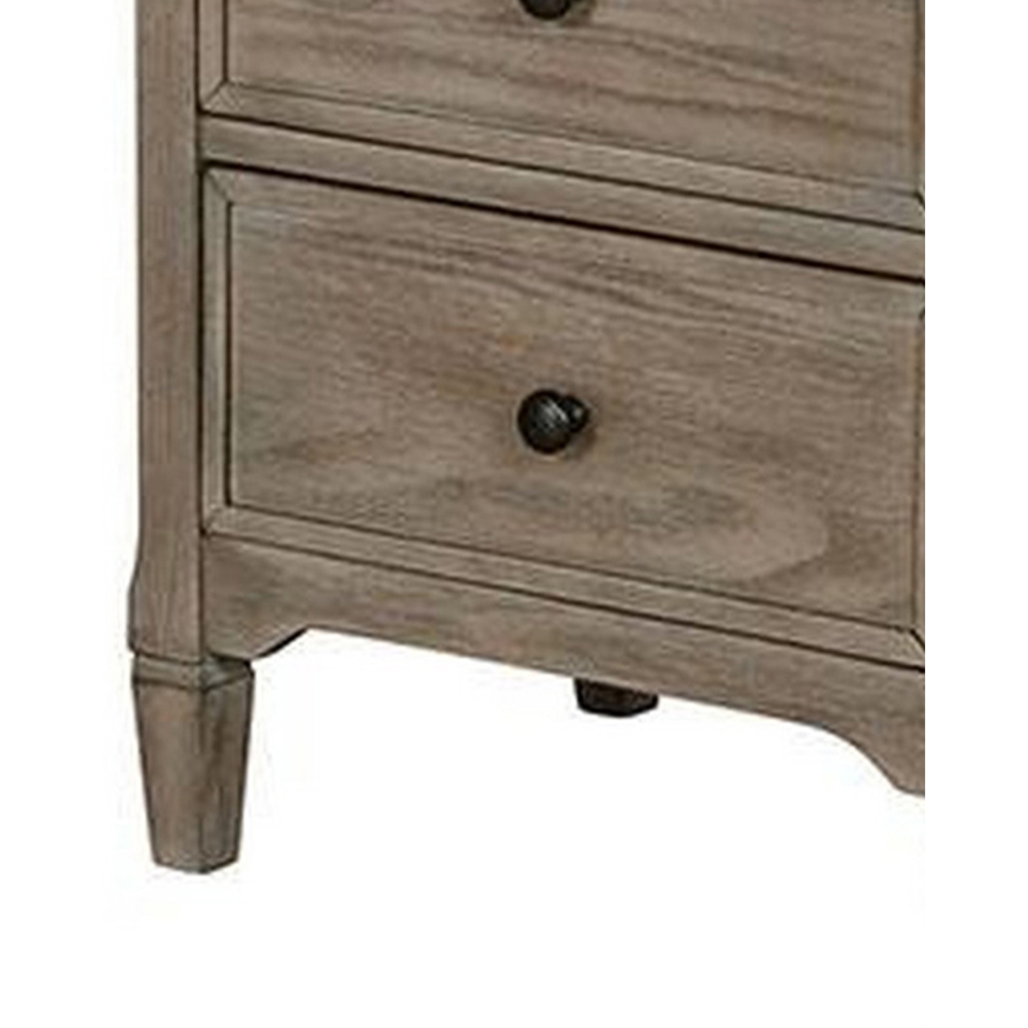 2 Drawer Wooden Nightstand with Round Knobs, Gray