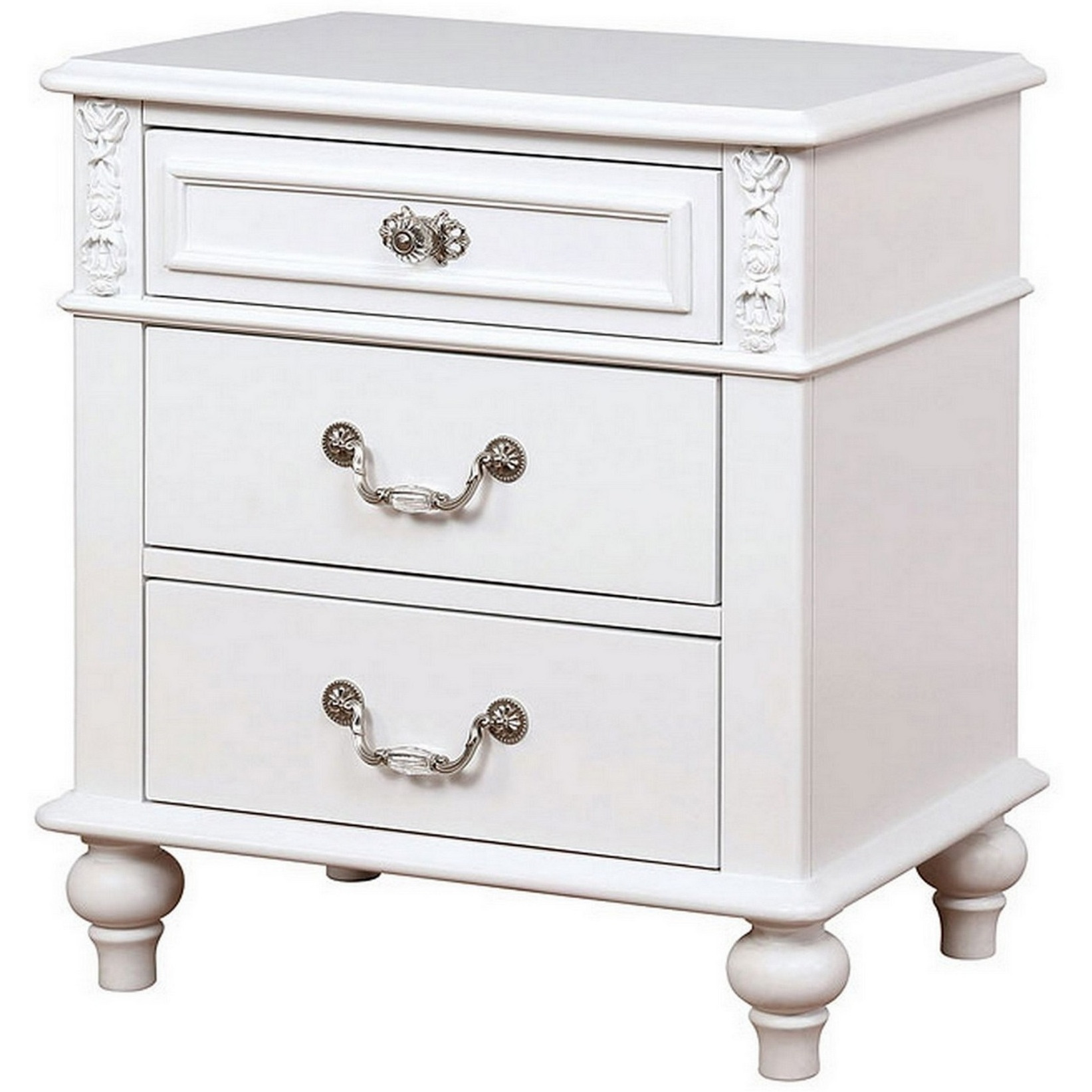 Nightstand with 3 Drawers and Built In USB Port, White