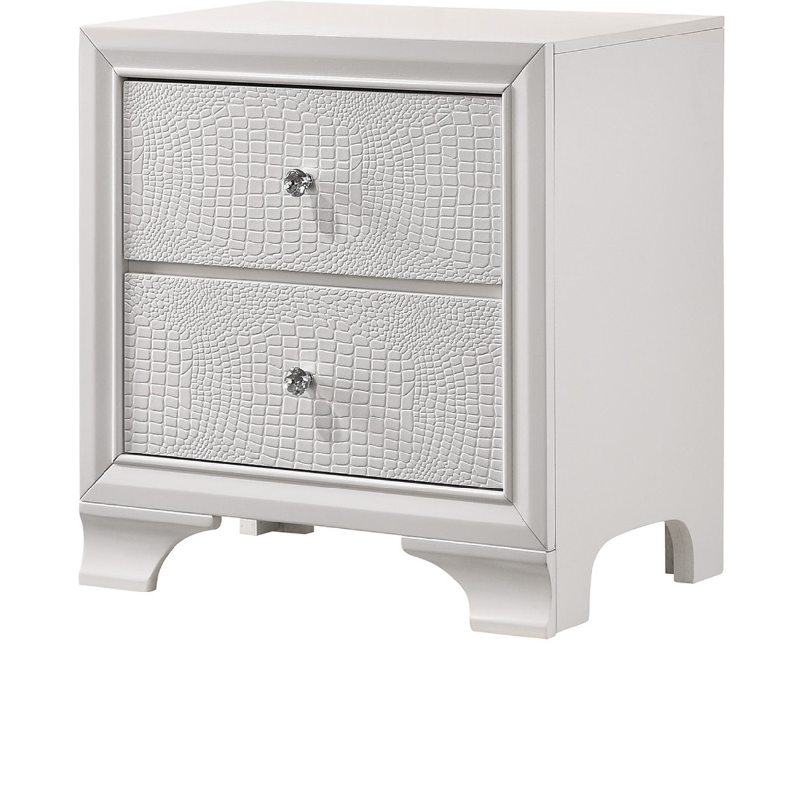 Nightstand with Textured Pattern and 2 Drawers, White