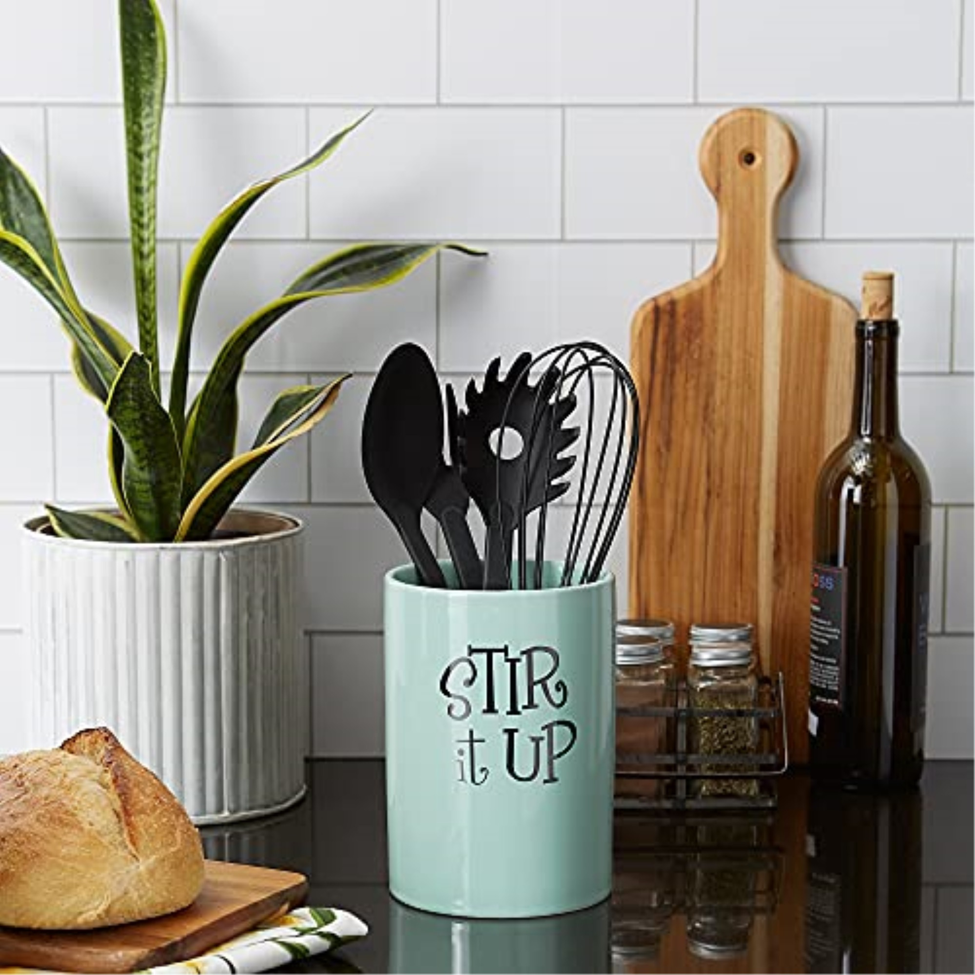 DII Aqua Stir It Up Ceramic Utensil Holder