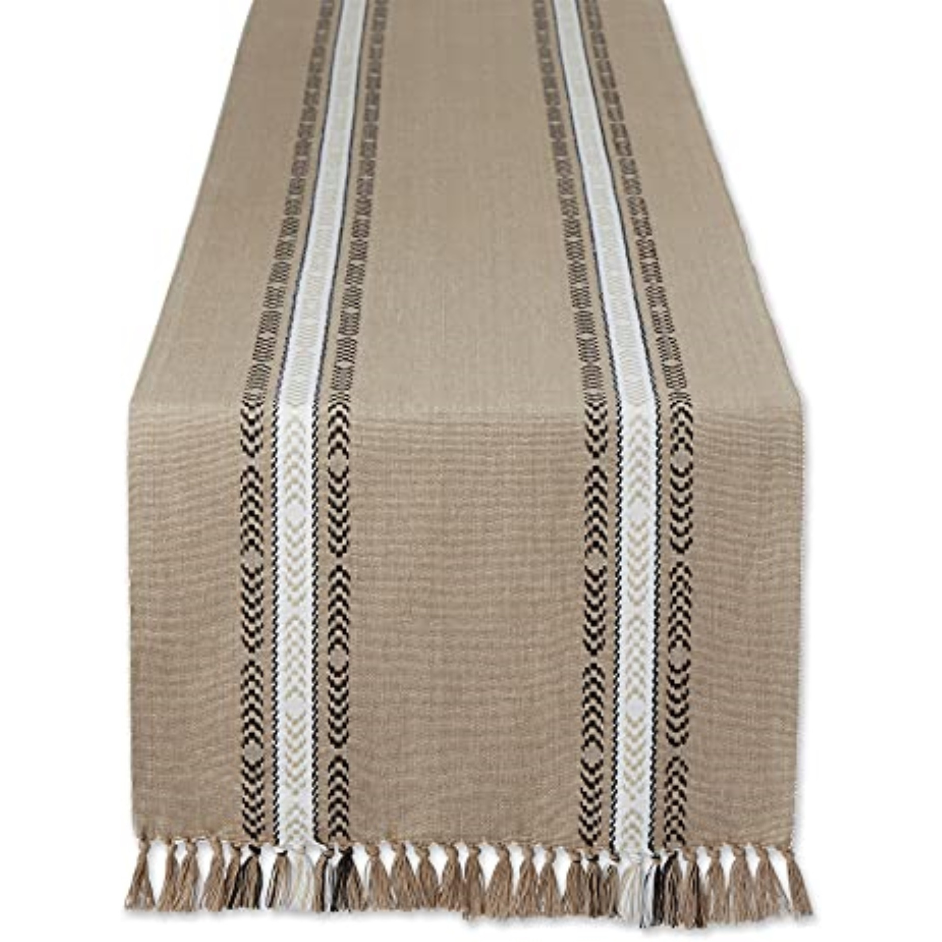 DII Stone Dobby Striped Fringe Ribbed Table Runner 14x108