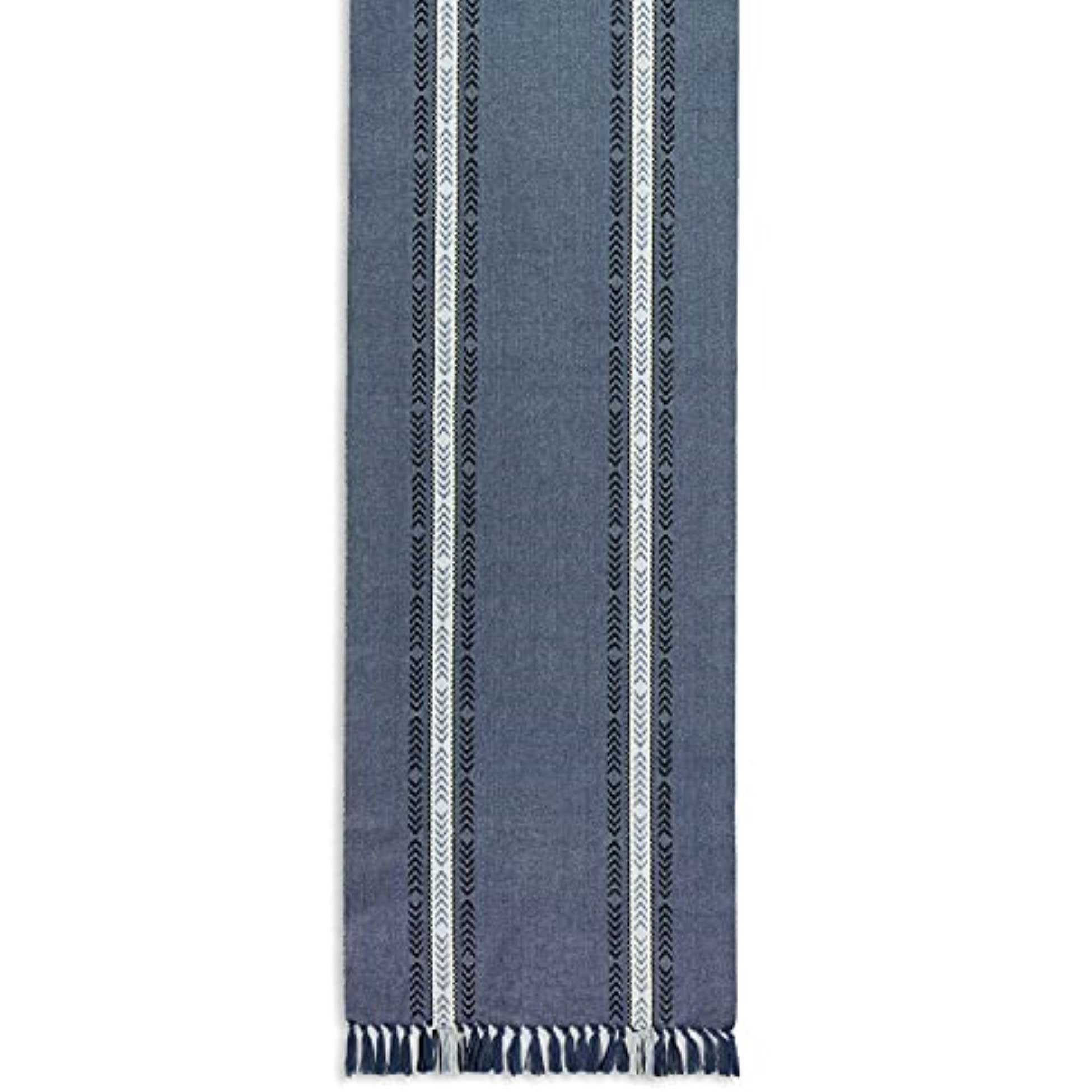 DII French Blue Dobby Striped Fringe Ribbed Table Runner 14x72