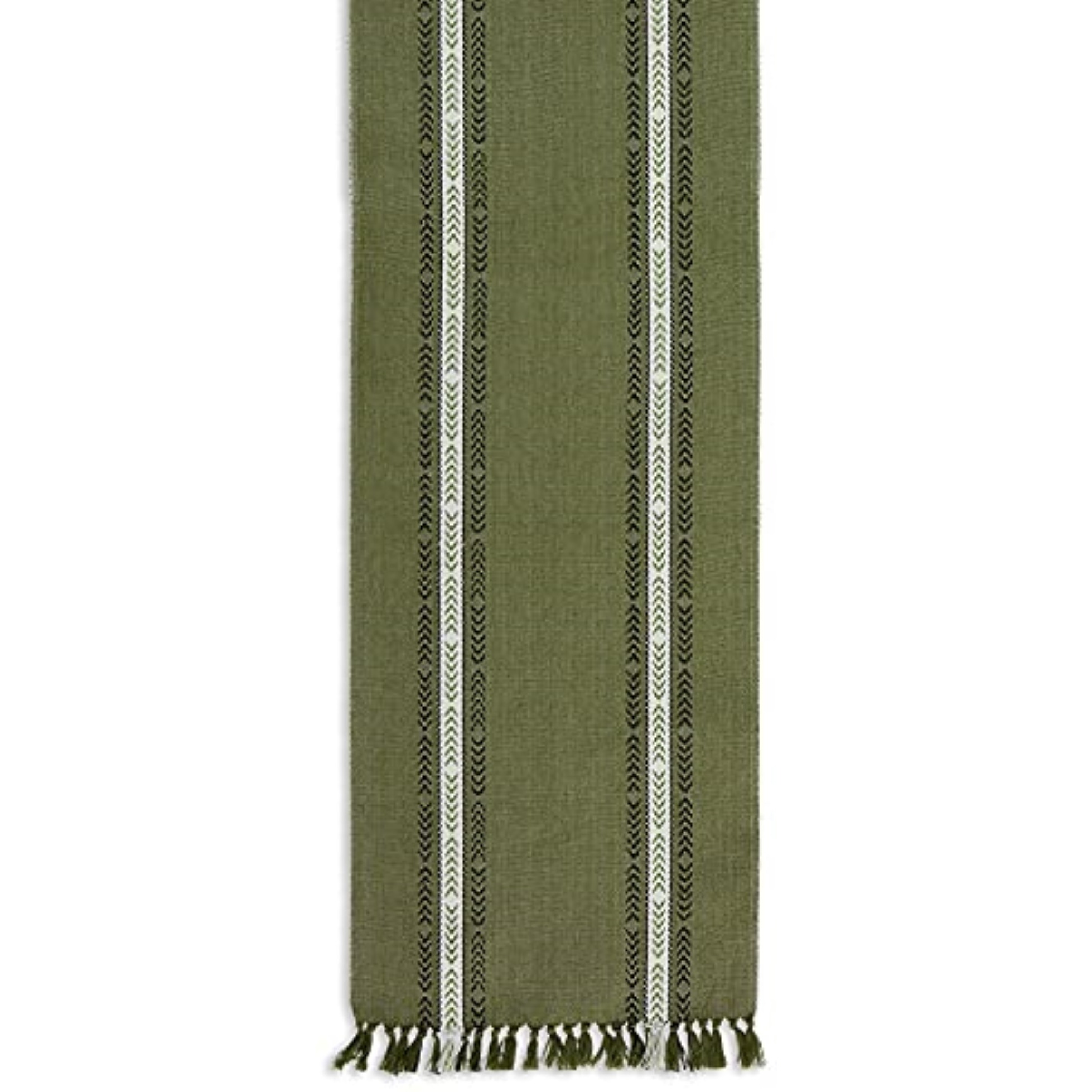 DII Olive Green Dobby Striped Fringe Ribbed Table Runner 14x108